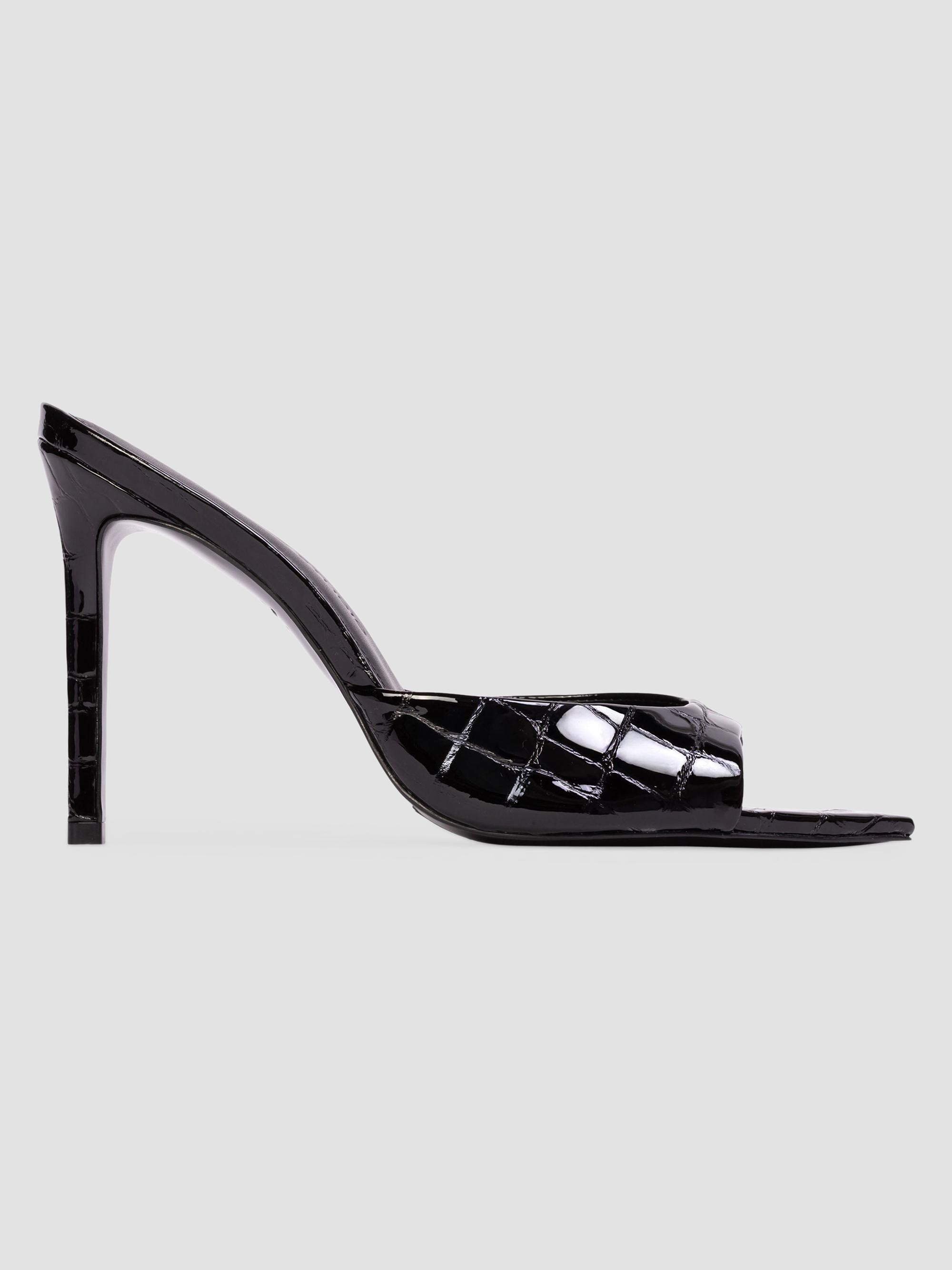 Black Suede Studio Women's Brea 100MM Croc Mule Sandals - Black Croc