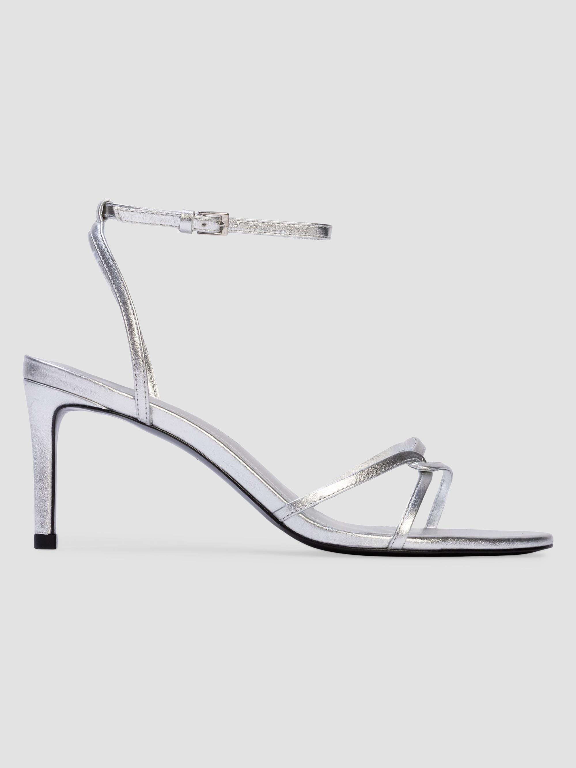 Black Suede Studio Women's Miley 70MM Metallic Sandals - Silver Metallic Leather