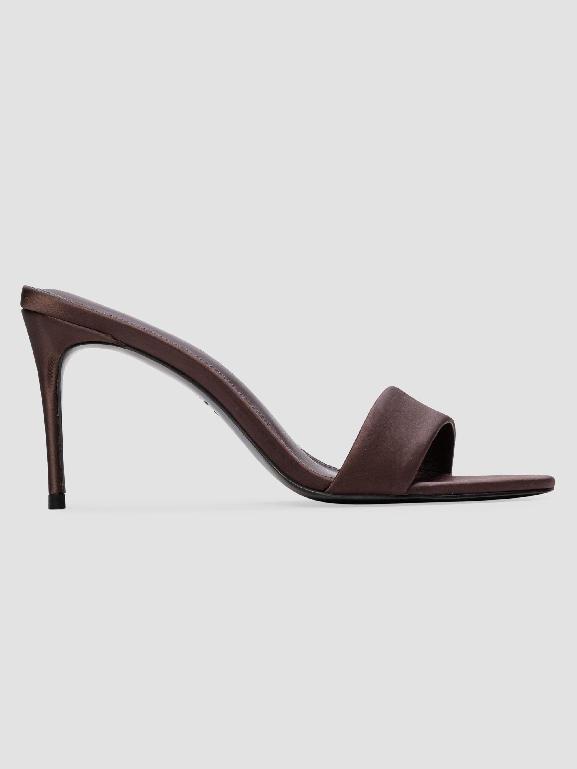 Black Suede Studio Women's Naomi 80MM Satin Mule Sandals - Cacao Satin