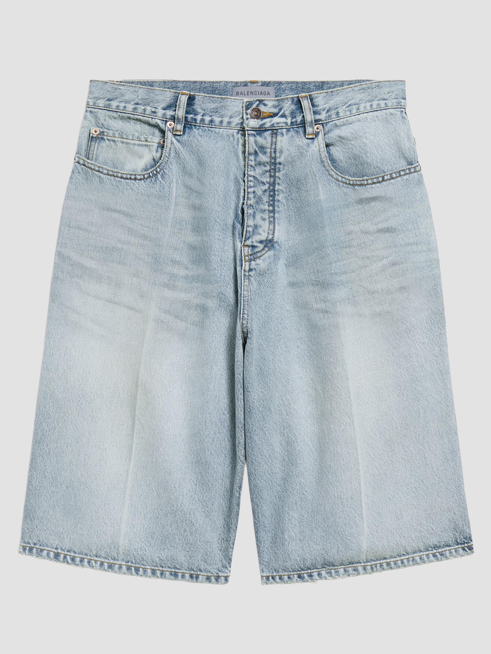 Balenciaga Men's Denim Stay Press Shorts - Bleach Light Blue | Thumbnail 7
