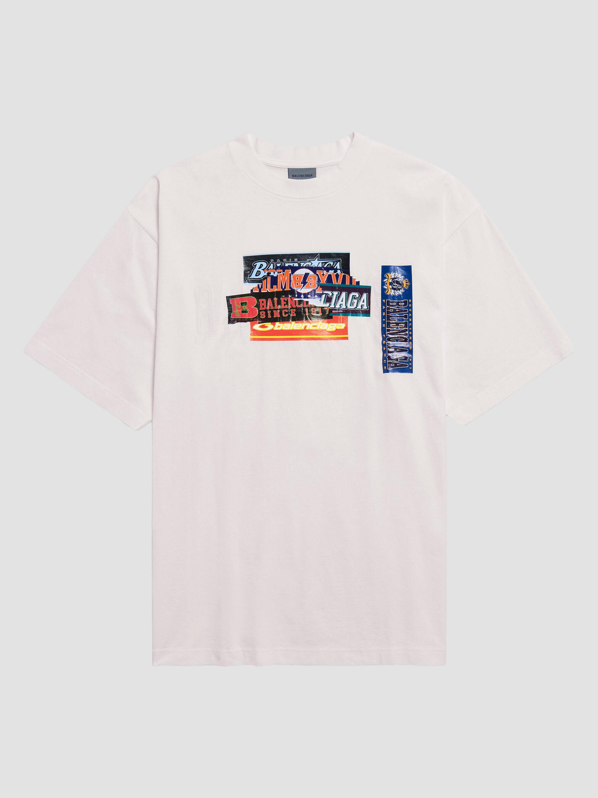 Balenciaga Men's Bumper Stickers Medium Fit T-Shirt - White | Thumbnail 6