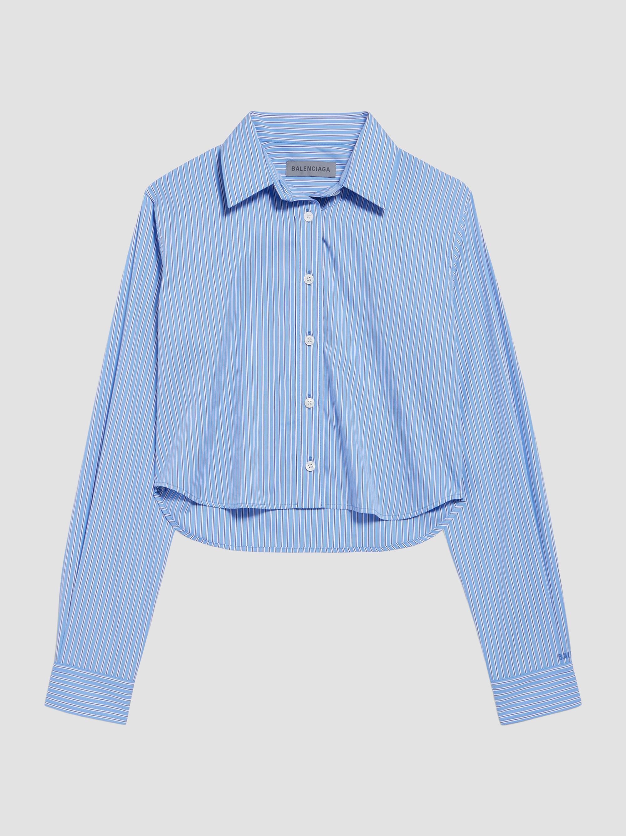 Balenciaga Women's Striped Cropped Shirt - Blue | Thumbnail 3