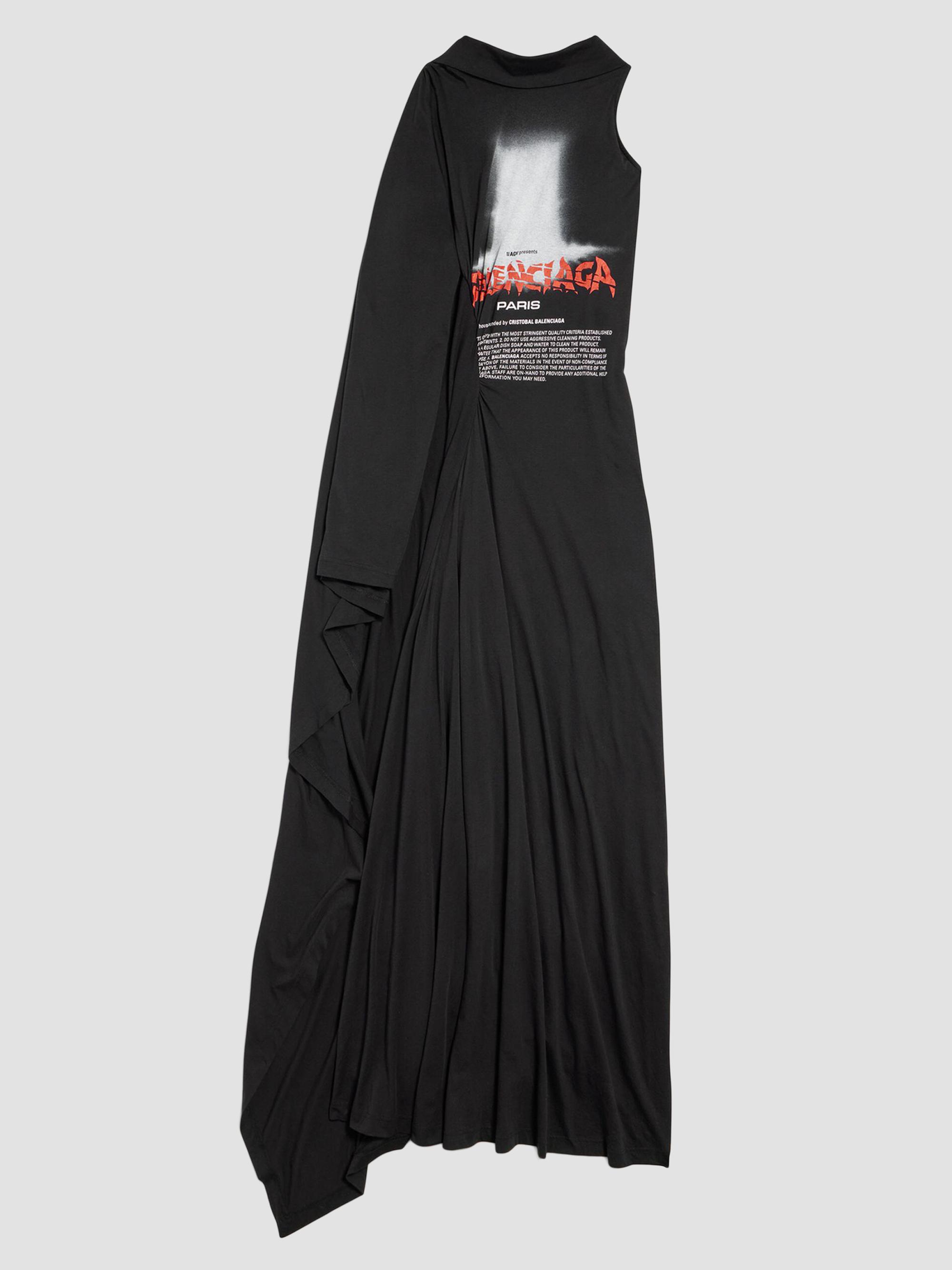 Balenciaga Women's The Door Long Draped Dress - Black | Thumbnail 7