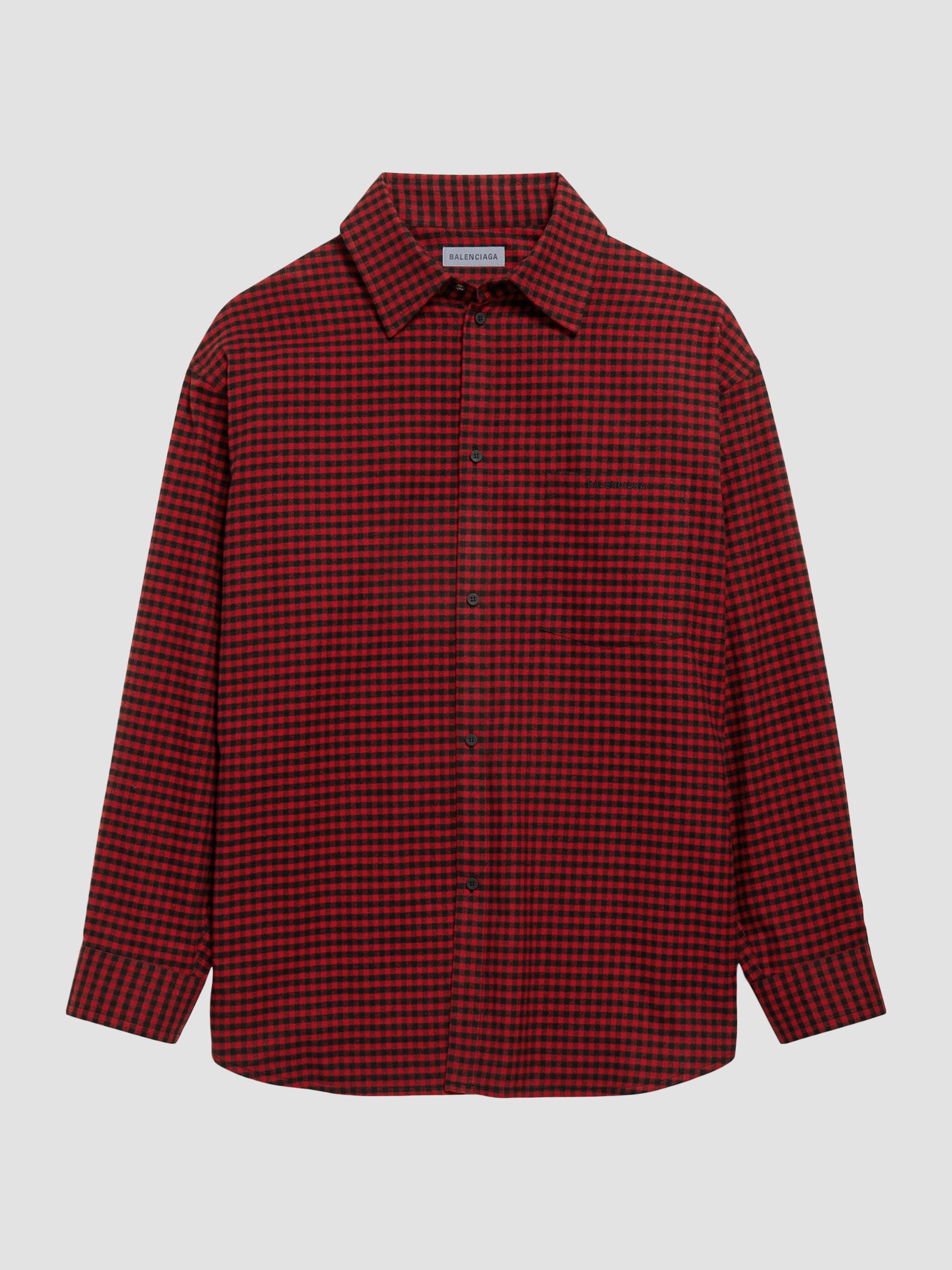 Balenciaga Men's Cotton Flannel Overshirt - Red | Thumbnail 7