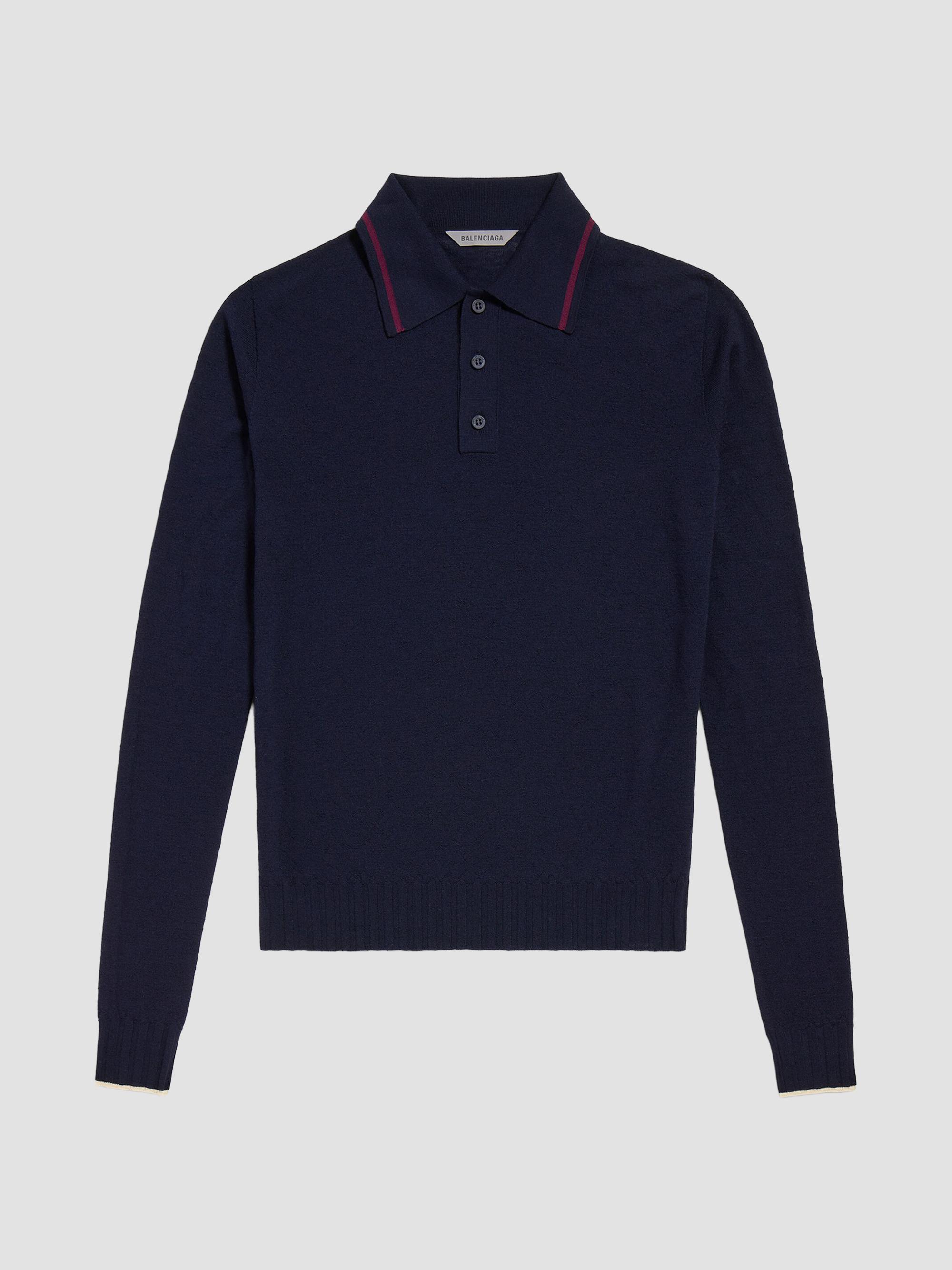Balenciaga Men's Knitted Long Sleeve Polo Shirt - Navy | Thumbnail 3