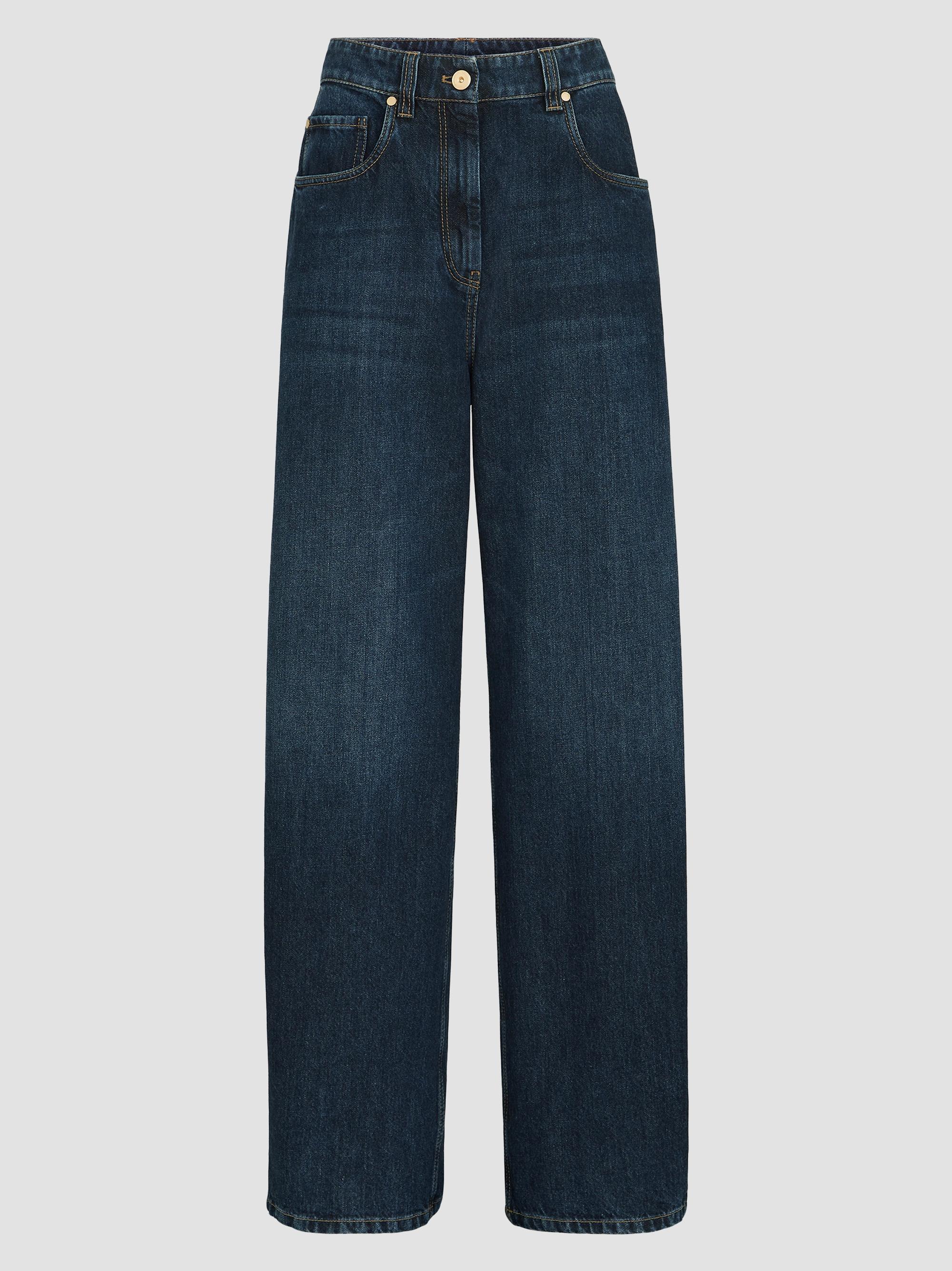 BRUNELLO CUCINELLI モニーレ　ロールアップデニムパンツ 38 Brunello Cucinelli Prince of Wales Denim Wide Trousers with Monili