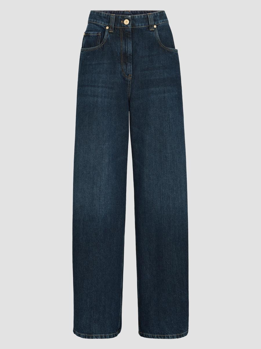Brunello Cucinelli Women's Denim Wide Jeans With Monili In Blue