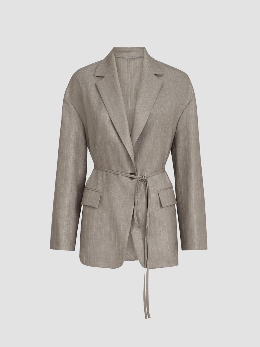 Brunello Cucinelli Women's Sparkling Virgin Wool Pinstripe Blazer With Monili In Silver