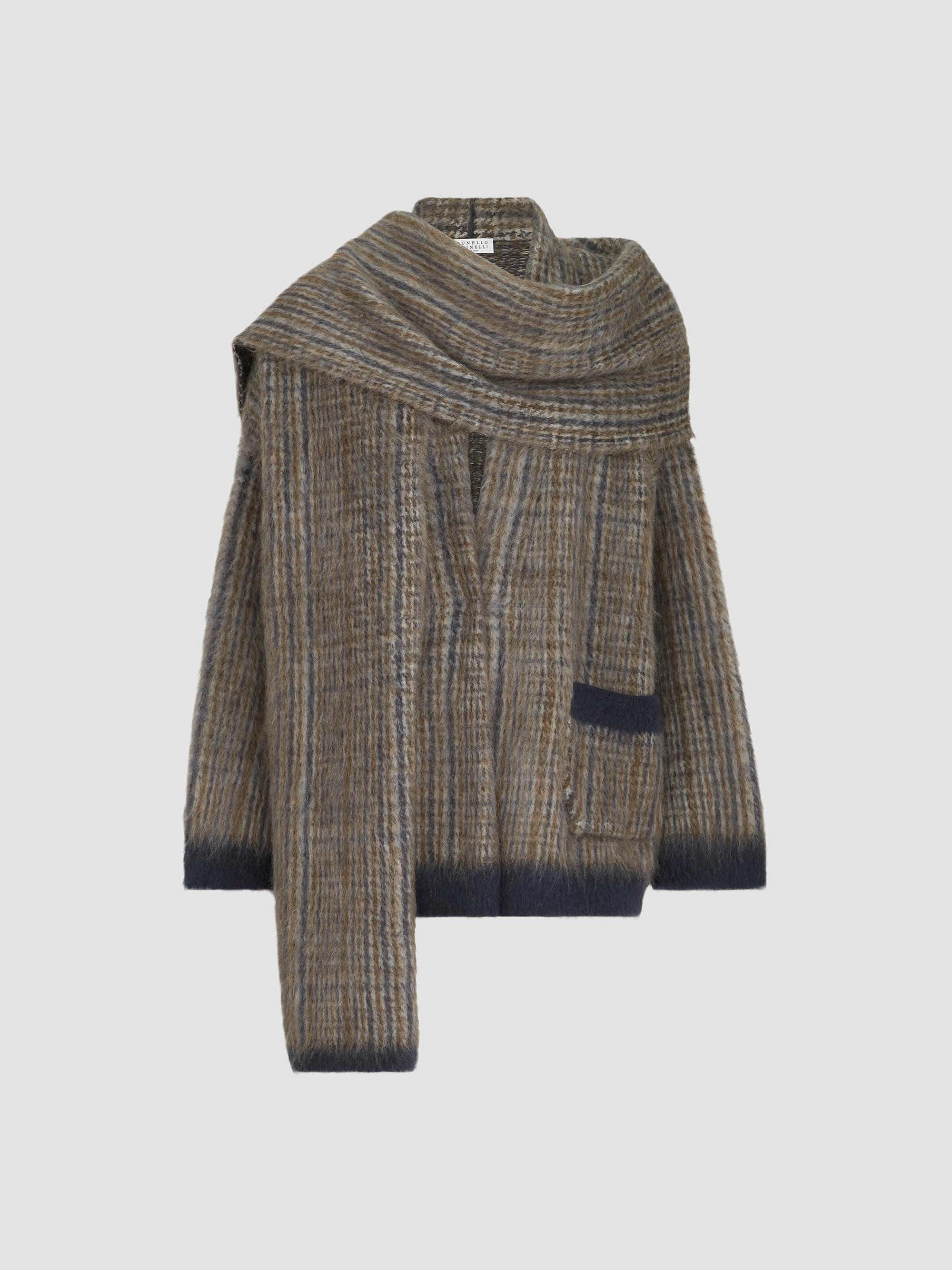 Brunello Cucinelli Women's Mohair and Wool Prince of Wales Double Knit Outerwear Jacket with Scarf - Brown