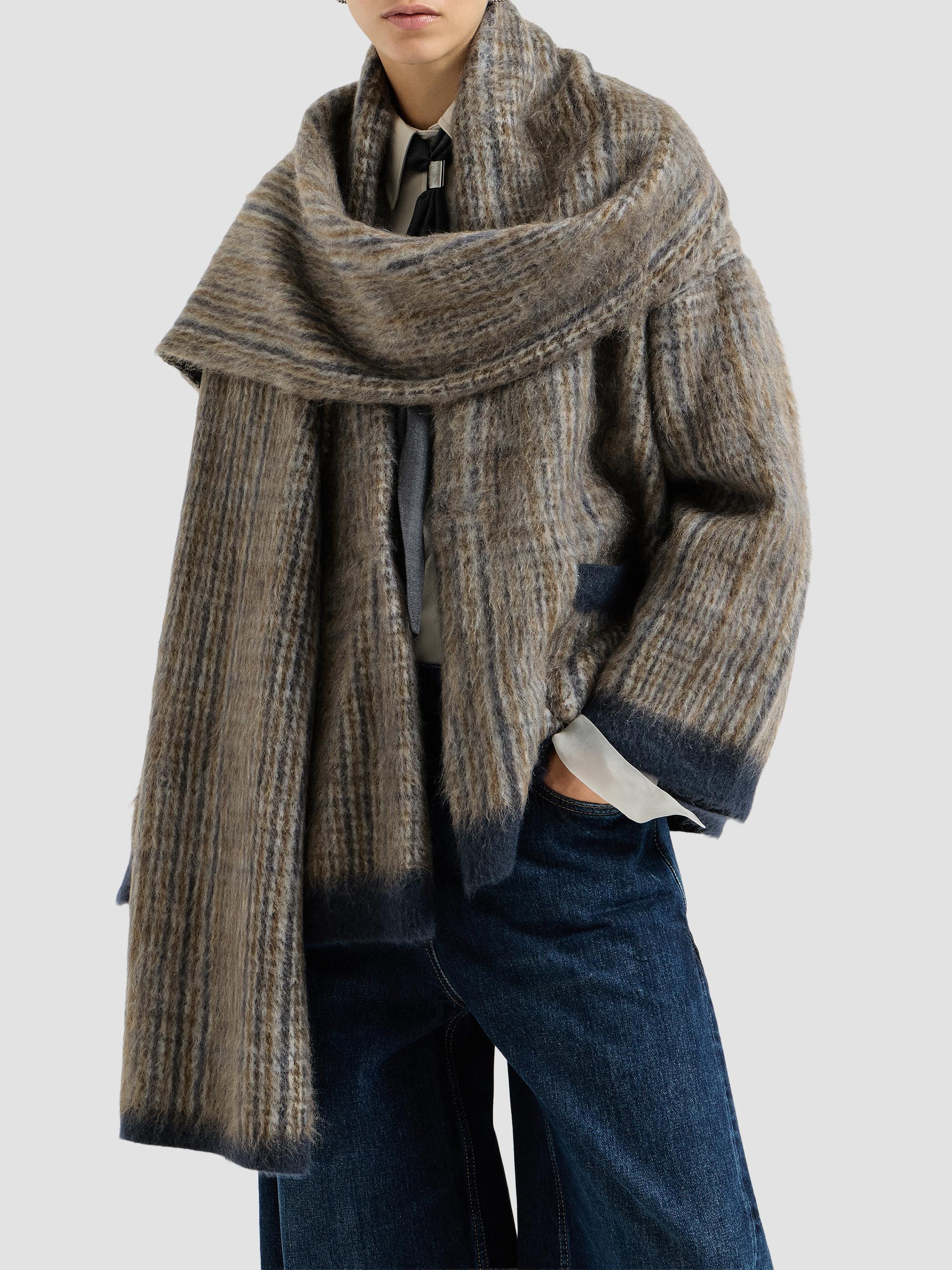 Brunello Cucinelli Women's Mohair and Wool Prince of Wales Double Knit Outerwear Jacket with Scarf - Brown | Thumbnail 2
