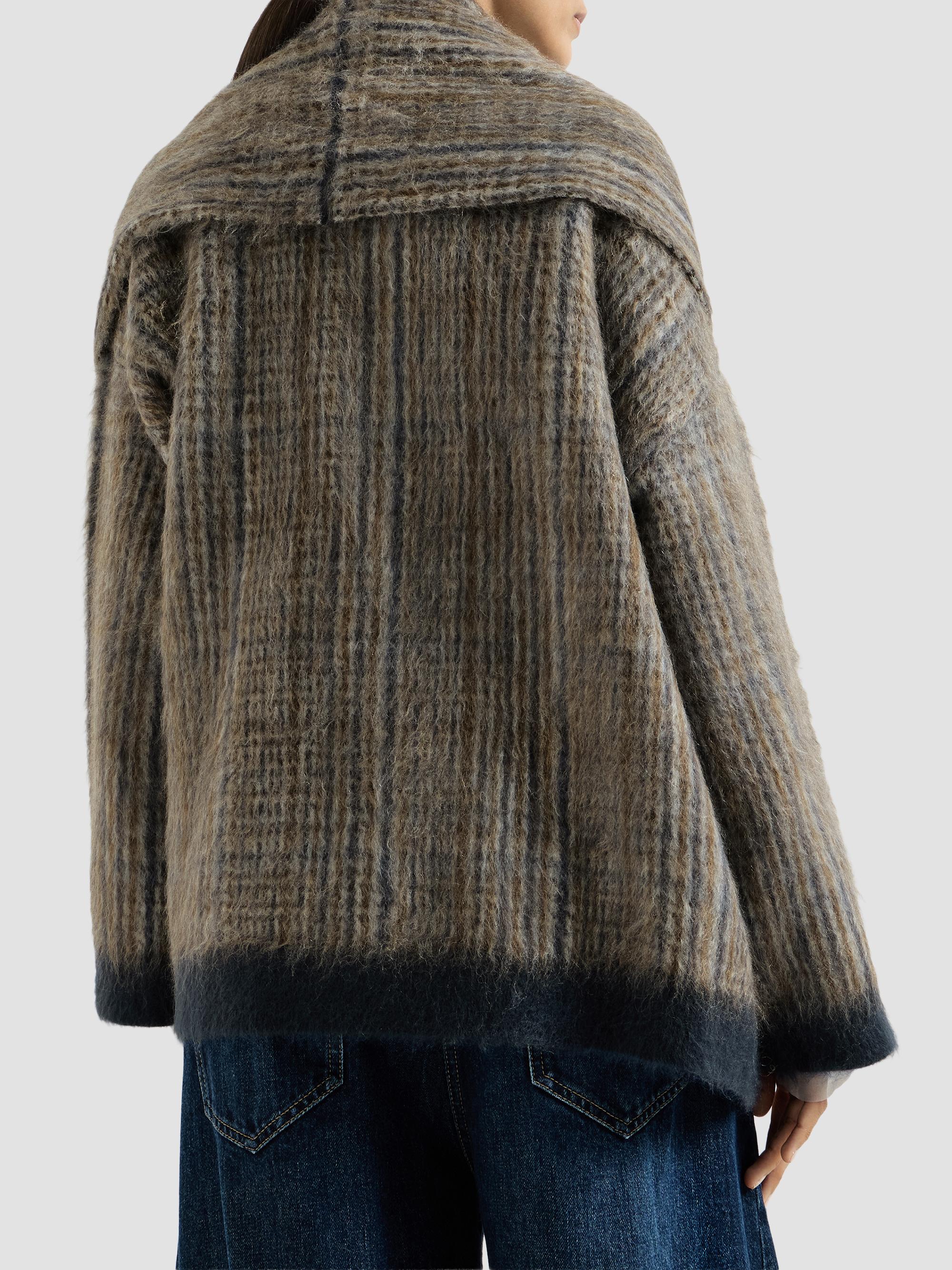 Brunello Cucinelli Women's Mohair and Wool Prince of Wales Double Knit Outerwear Jacket with Scarf - Brown | Thumbnail 3