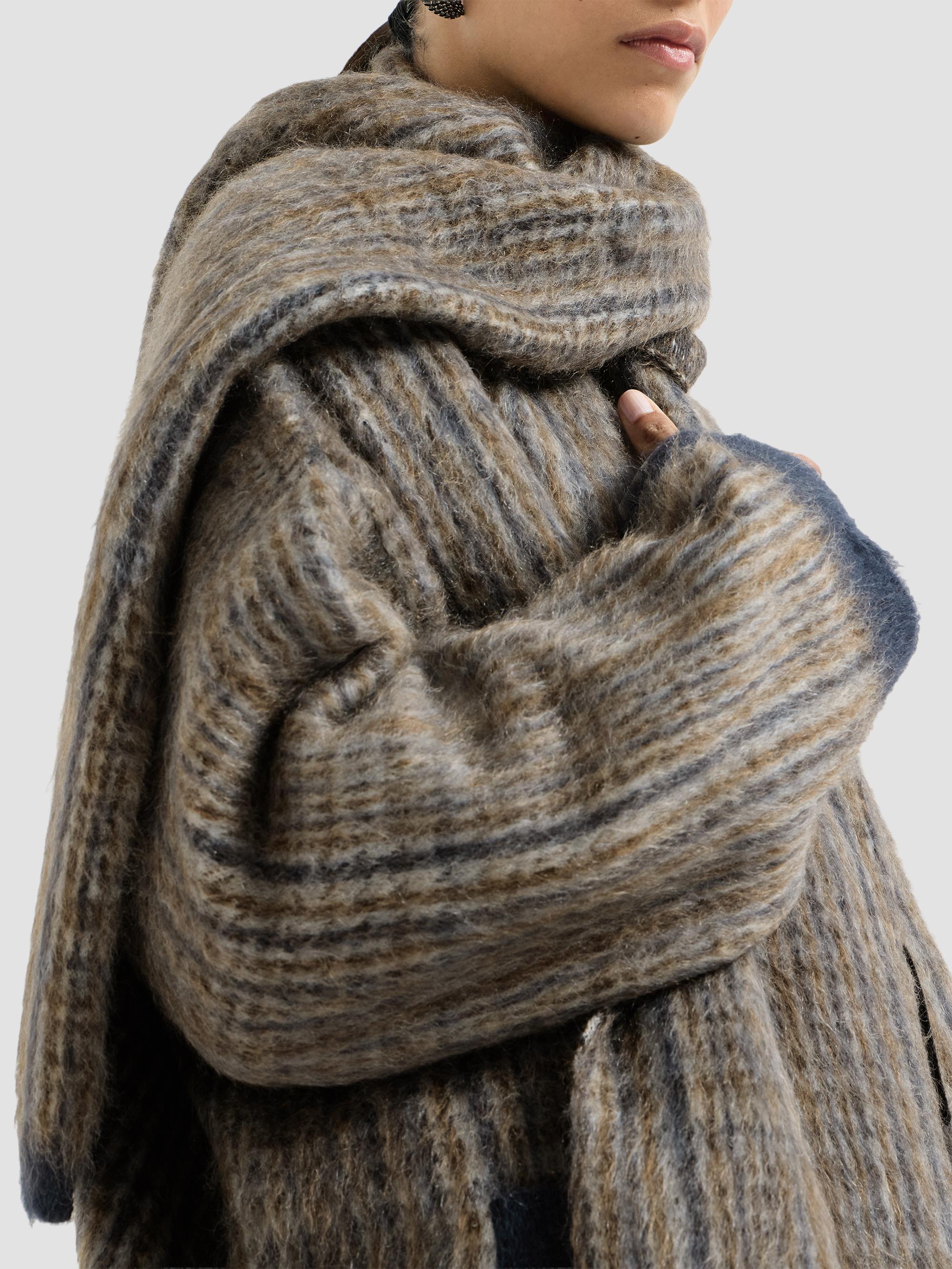 Brunello Cucinelli Women's Mohair and Wool Prince of Wales Double Knit Outerwear Jacket with Scarf - Brown | Thumbnail 4