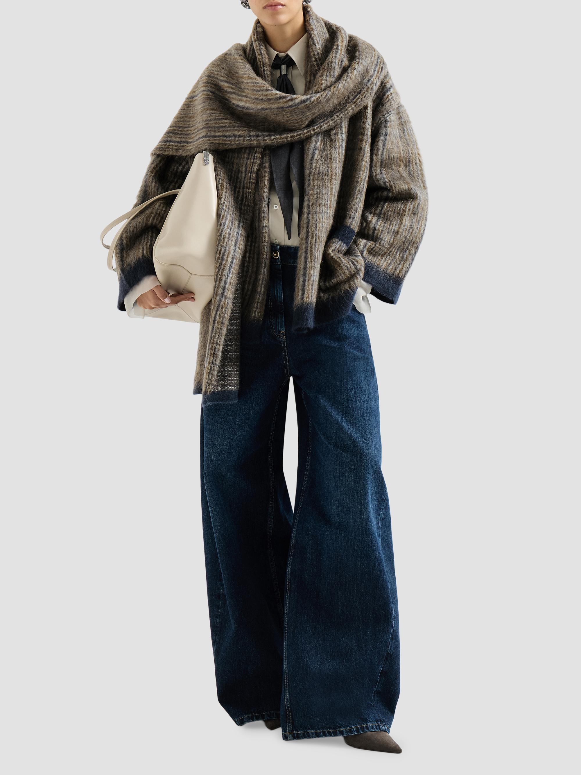 Brunello Cucinelli Women's Mohair and Wool Prince of Wales Double Knit Outerwear Jacket with Scarf - Brown | Thumbnail 6