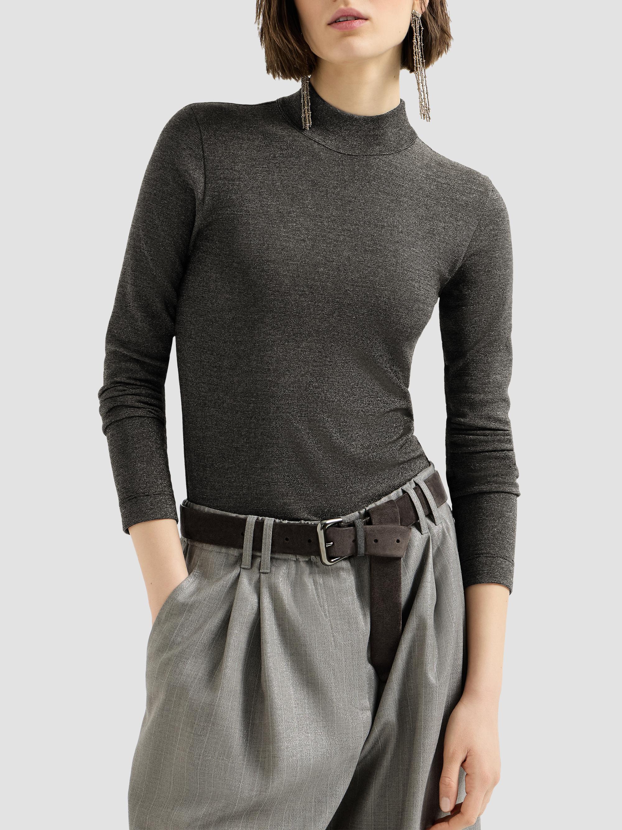 ★ Brunello Cucinelli 長袖カットソー グレー 高級ブランド Brunello Cucinelli Sparkling Virgin Wool Long Sleeve T-Shirt with