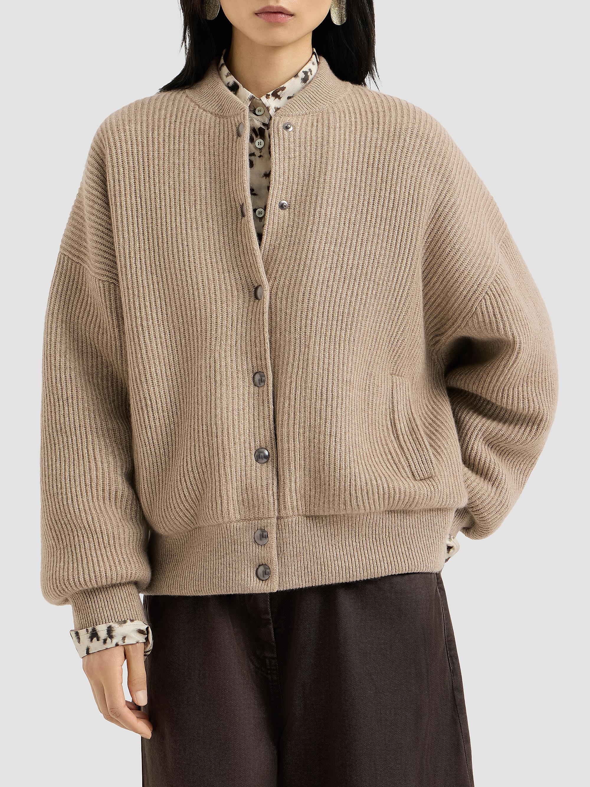 Brunello Cucinelli Women's Cashmere English Rib Knit Bomber Jacket with Thermore Padding - Cashmere Beige | Thumbnail 2