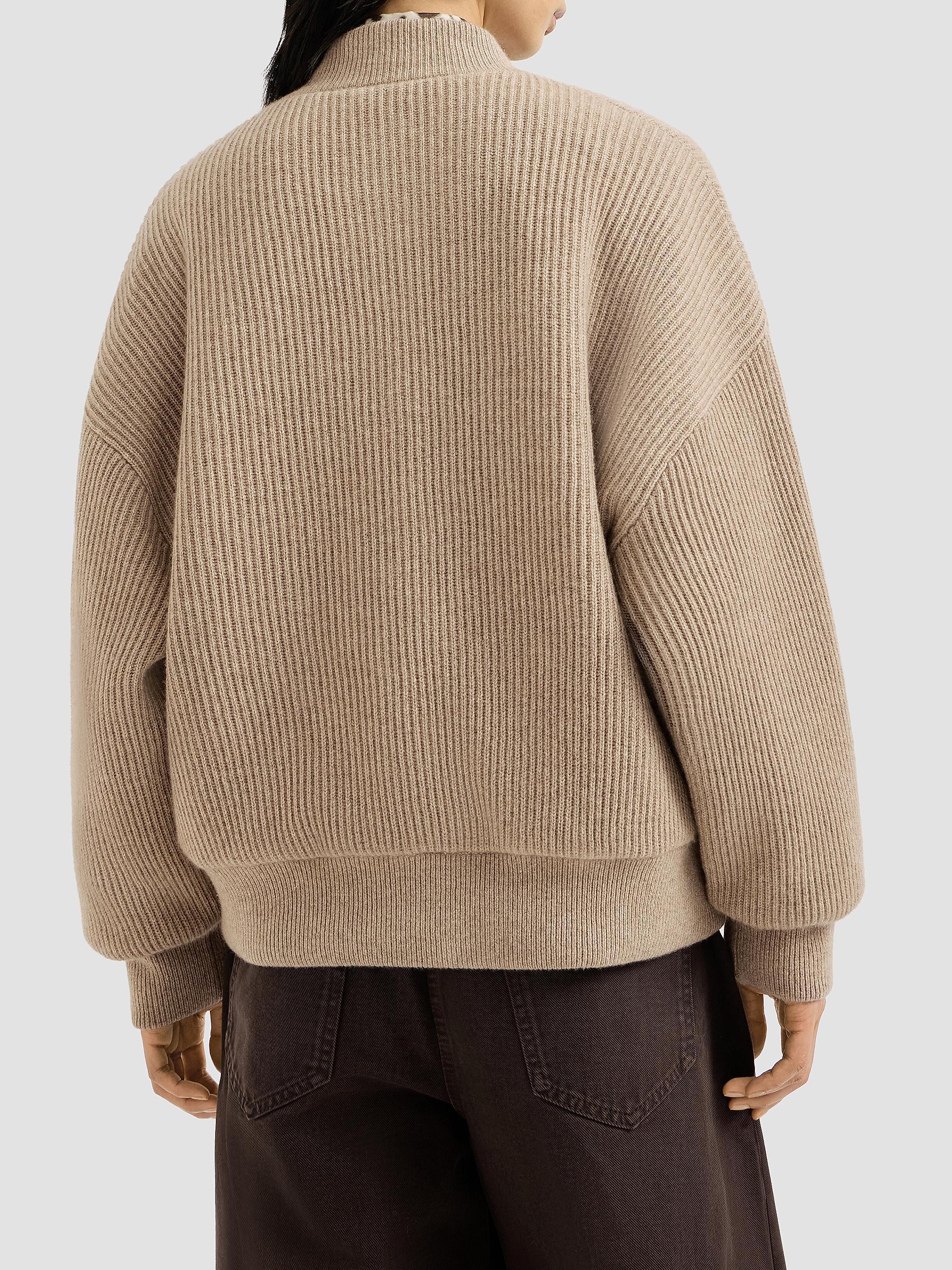 Brunello Cucinelli Women's Cashmere English Rib Knit Bomber Jacket with Thermore Padding - Cashmere Beige | Thumbnail 3