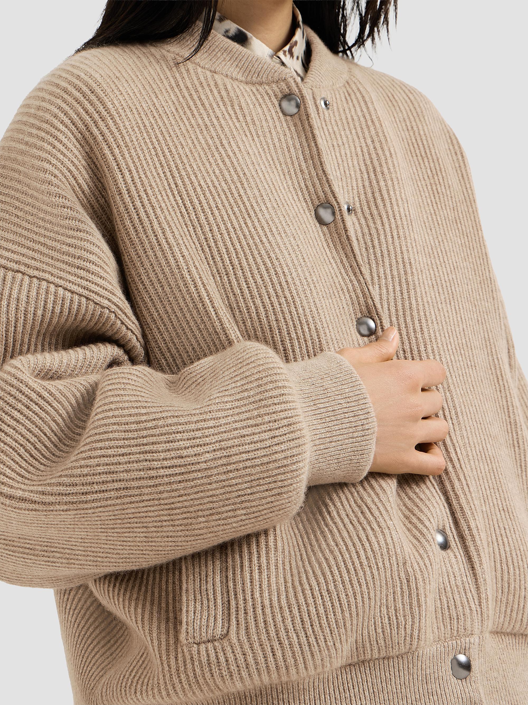 Brunello Cucinelli Women's Cashmere English Rib Knit Bomber Jacket with Thermore Padding - Cashmere Beige | Thumbnail 4