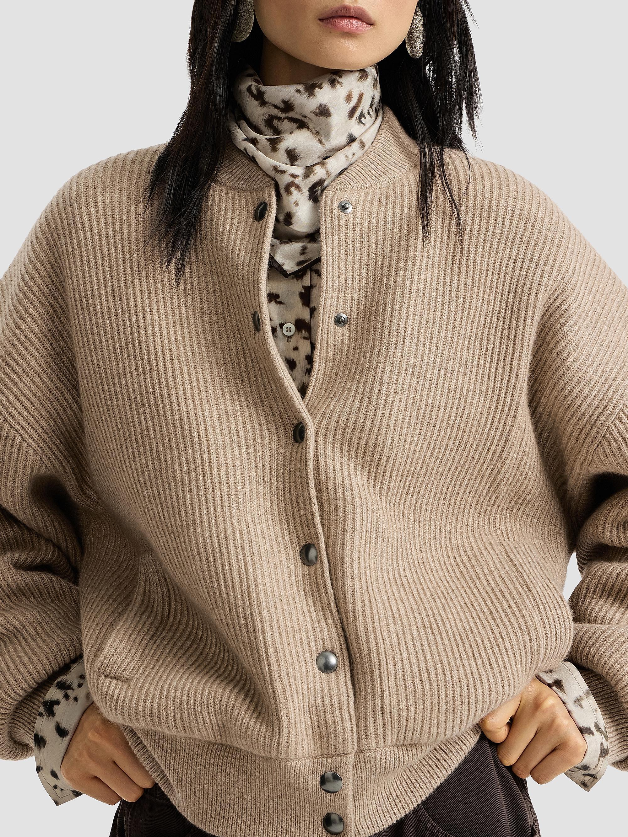 Brunello Cucinelli Women's Cashmere English Rib Knit Bomber Jacket with Thermore Padding - Cashmere Beige | Thumbnail 5