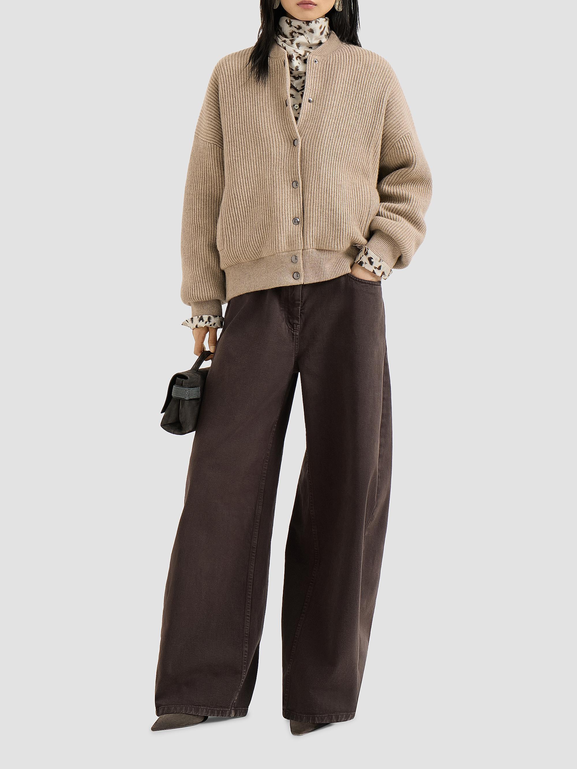 Brunello Cucinelli Women's Cashmere English Rib Knit Bomber Jacket with Thermore Padding - Cashmere Beige | Thumbnail 6