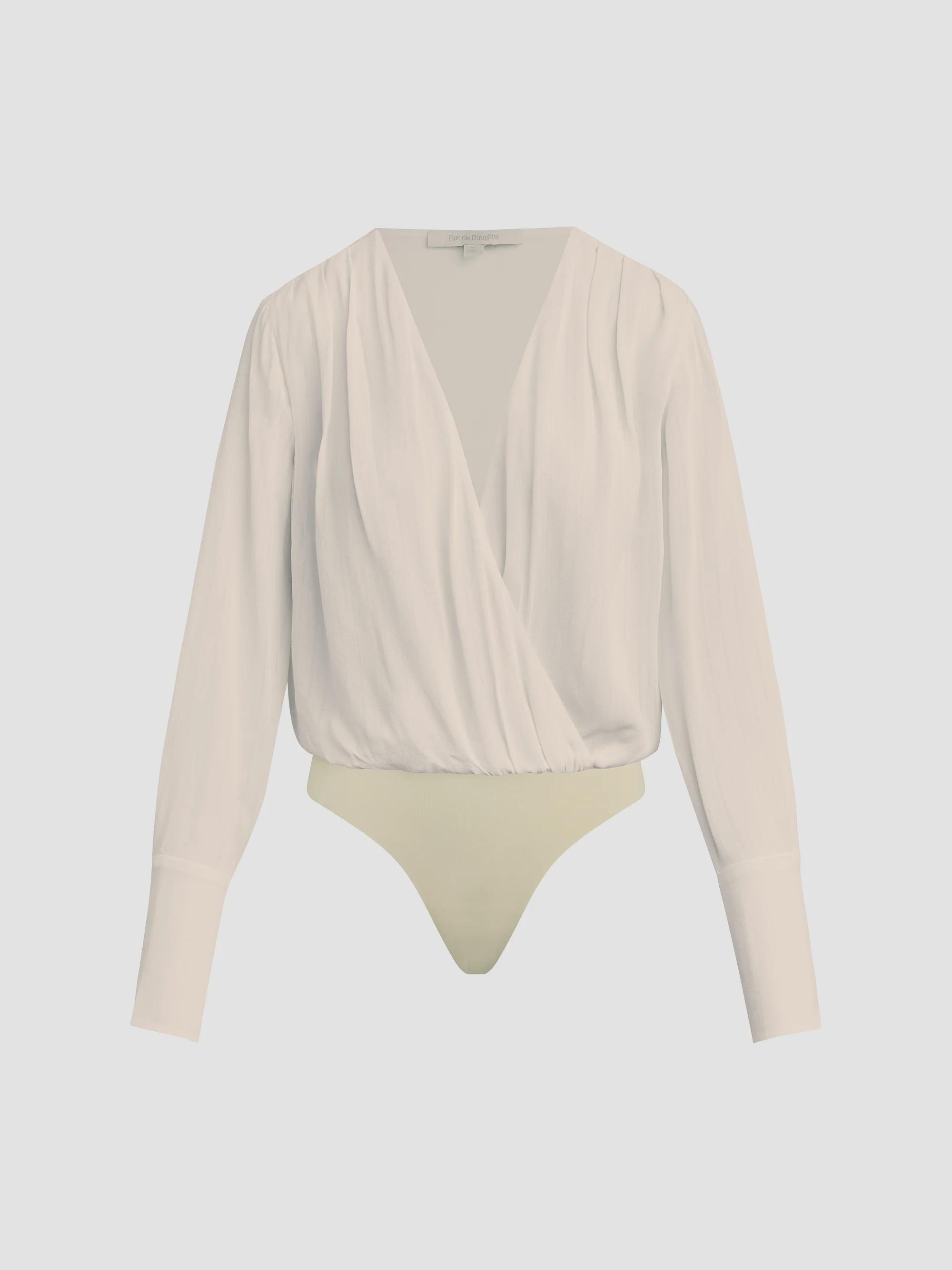 Favorite Daughter Women's The Stripe Jacquard Date Blouse Bodysuit - White - Size Medium