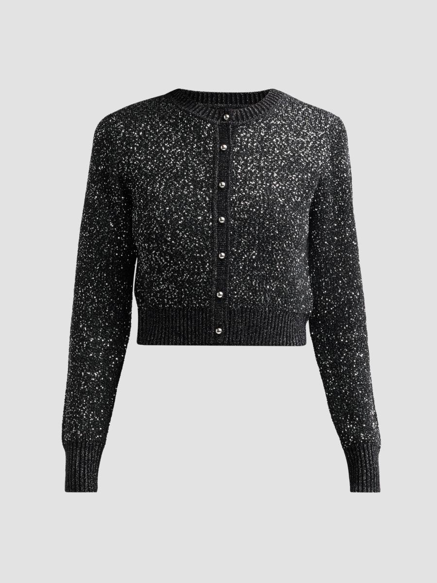 Toccin Women's Mollie Sequin Bouclé Cardigan In Onyx