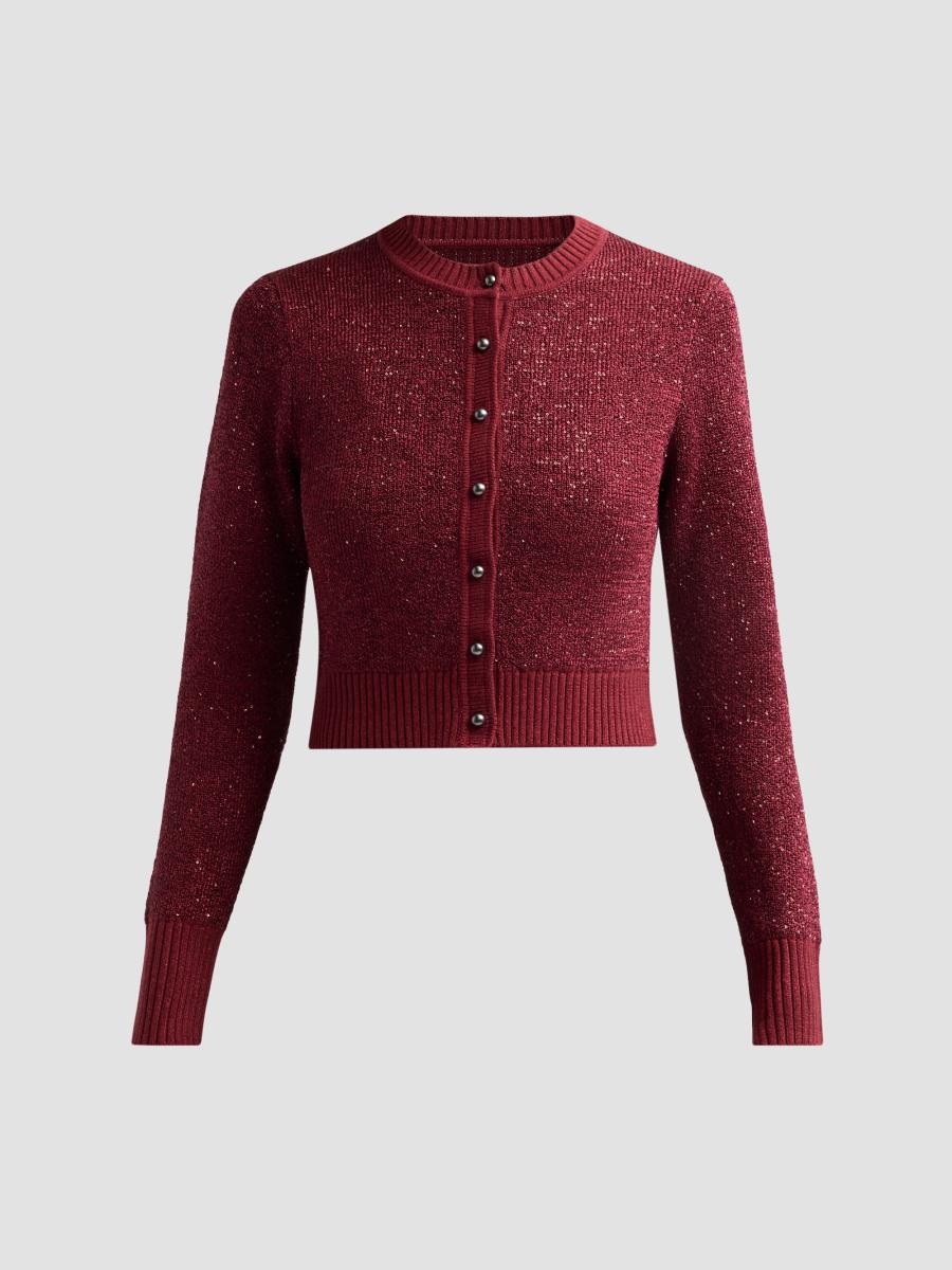 Toccin Women's Mollie Sequin Bouclé Cardigan In Oxblood