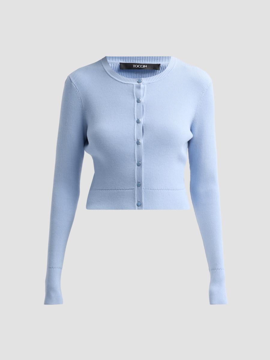 Toccin Women's Zoe Cropped Fitted Cardigan In Sky