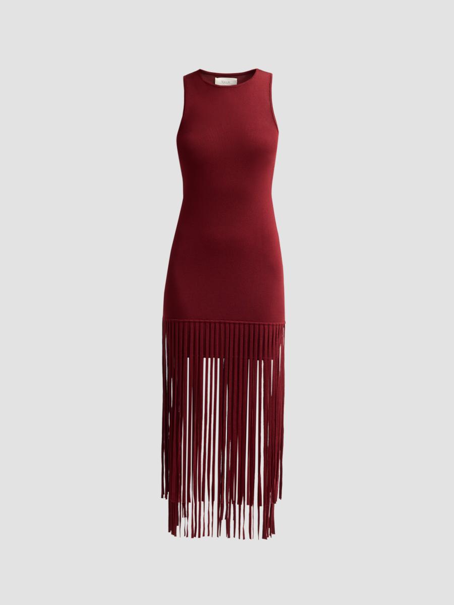 Toccin Women's Margaux Racer Fringe Mini Dress In Oxblood