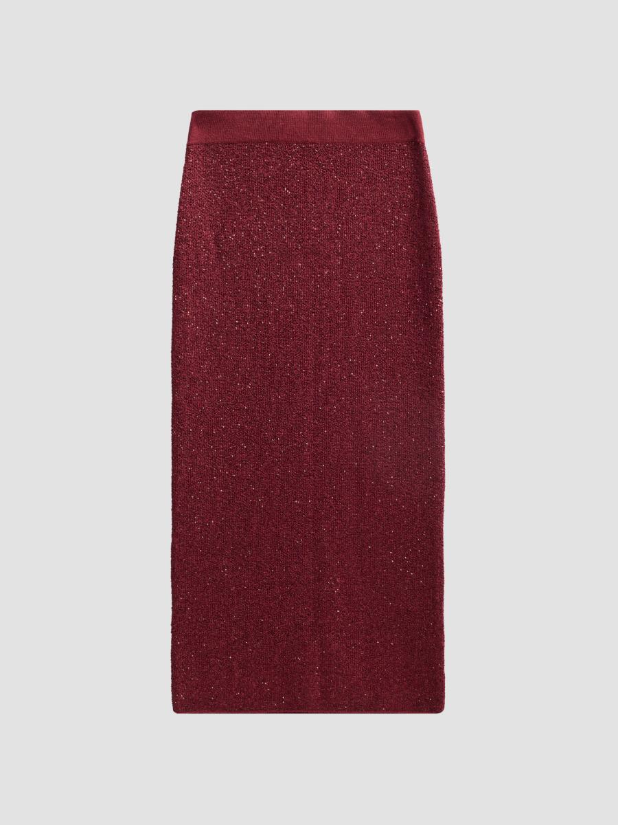 Toccin Women's Alisha Sequin Bouclé Midi Skirt In Oxblood