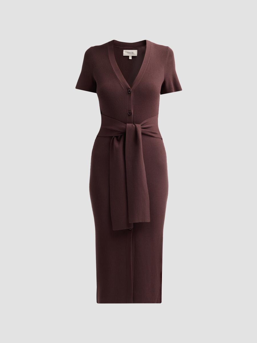 Toccin Women's Agnes Short-sleeve Cardigan Midi Dress In Espresso