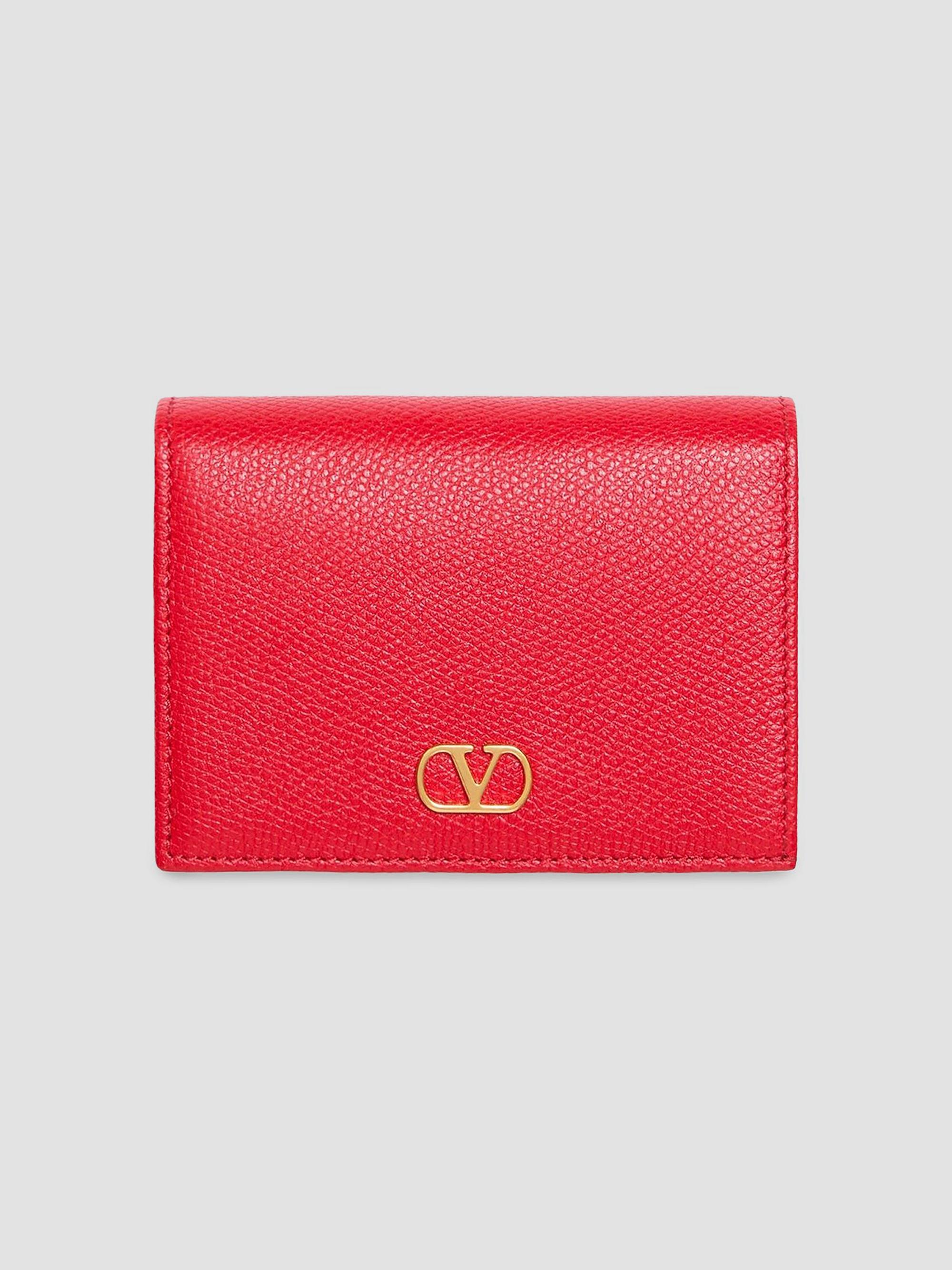 Valentino Garavani Women's VLogo Signature Grainy Calfskin Leather Wallet - Rouge Pur