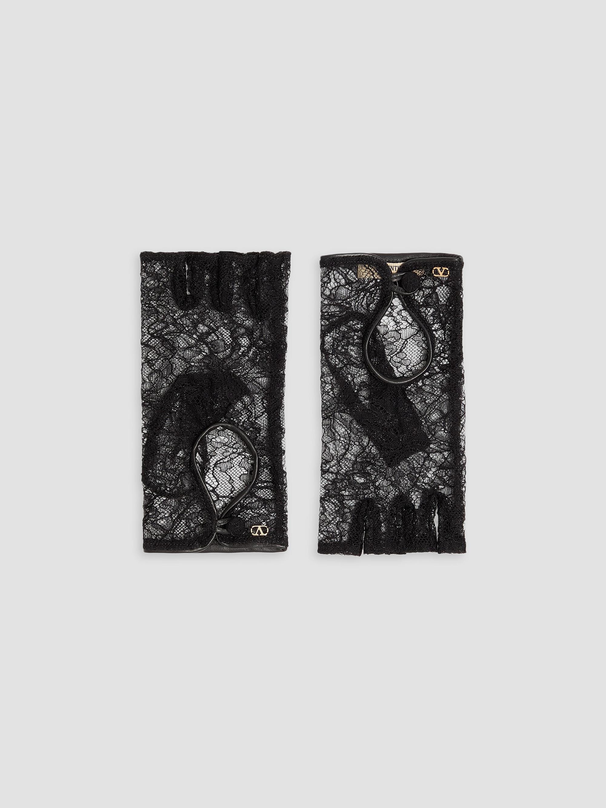 Valentino Garavani VLogo Signature Biker Gloves in Lace and