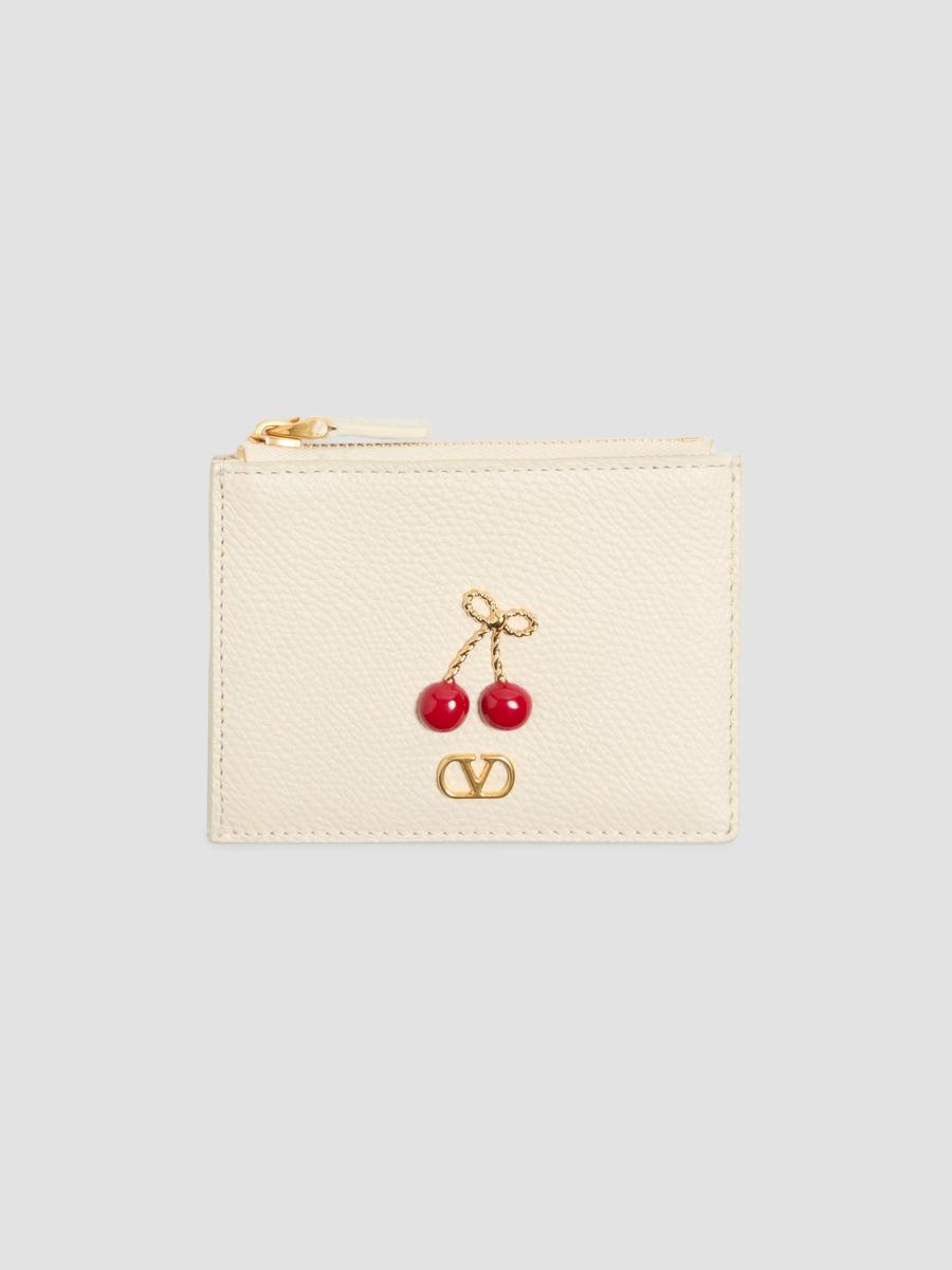Valentino Garavani Women's Cherryfic Grainy Calfskin Cardholder In White