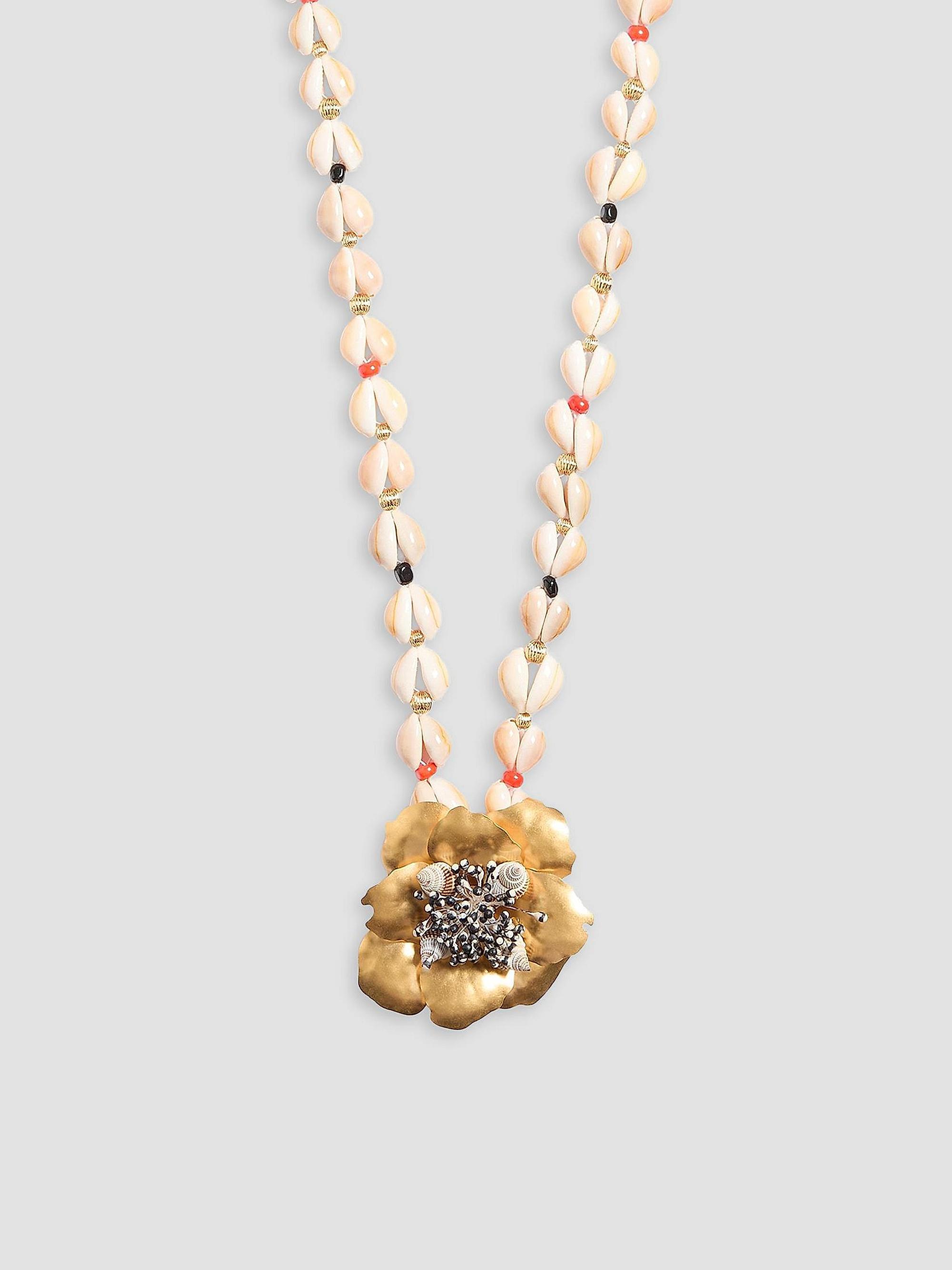 Valentino Women's Jardin Aquatique Necklace in Metal, Fabric, Shells, Coral and Onyx - Gold Multicolored