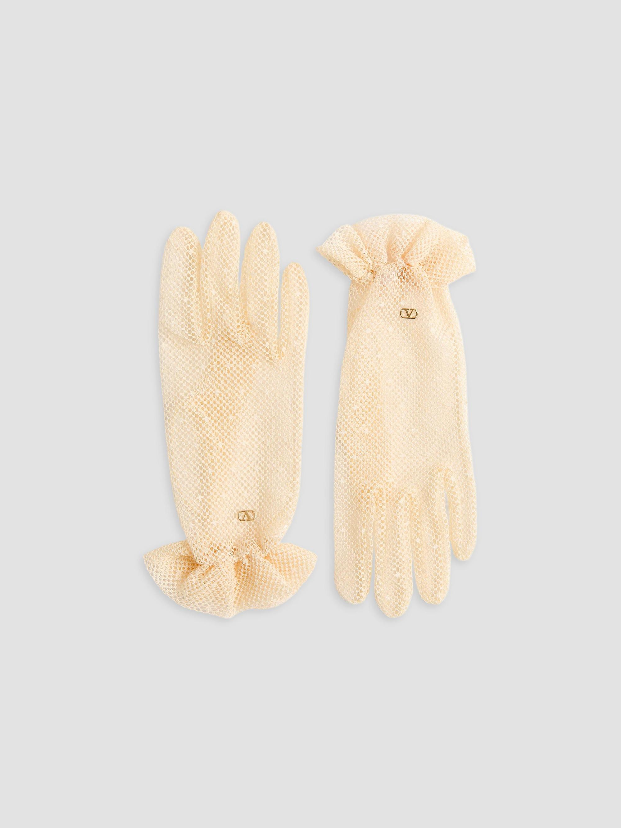 Valentino Garavani Women's VLogo Signature Gloves in Cotton and Tulle - Birch Gold | Thumbnail 4