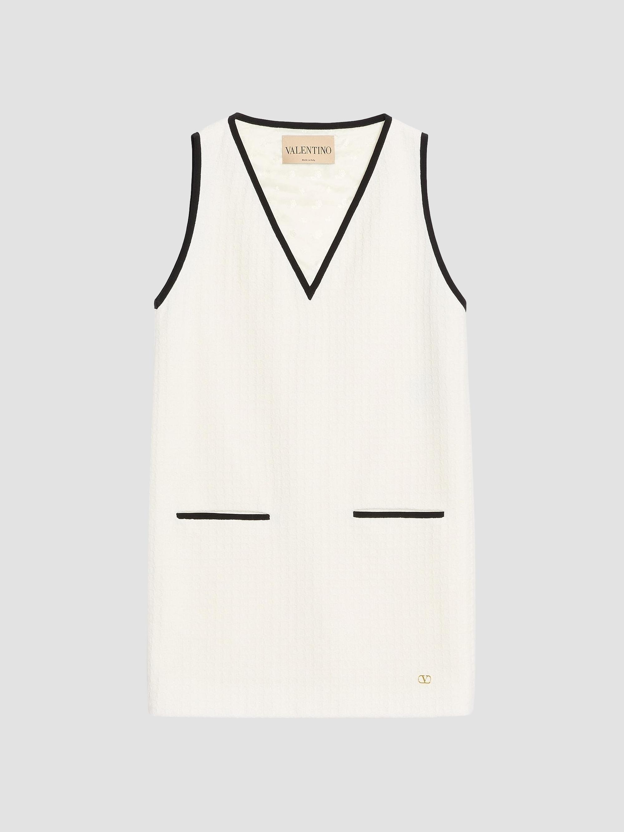 Valentino Garavani Women's Short Dress in Canestrello Cotton Tweed - Latte Black | Thumbnail 8