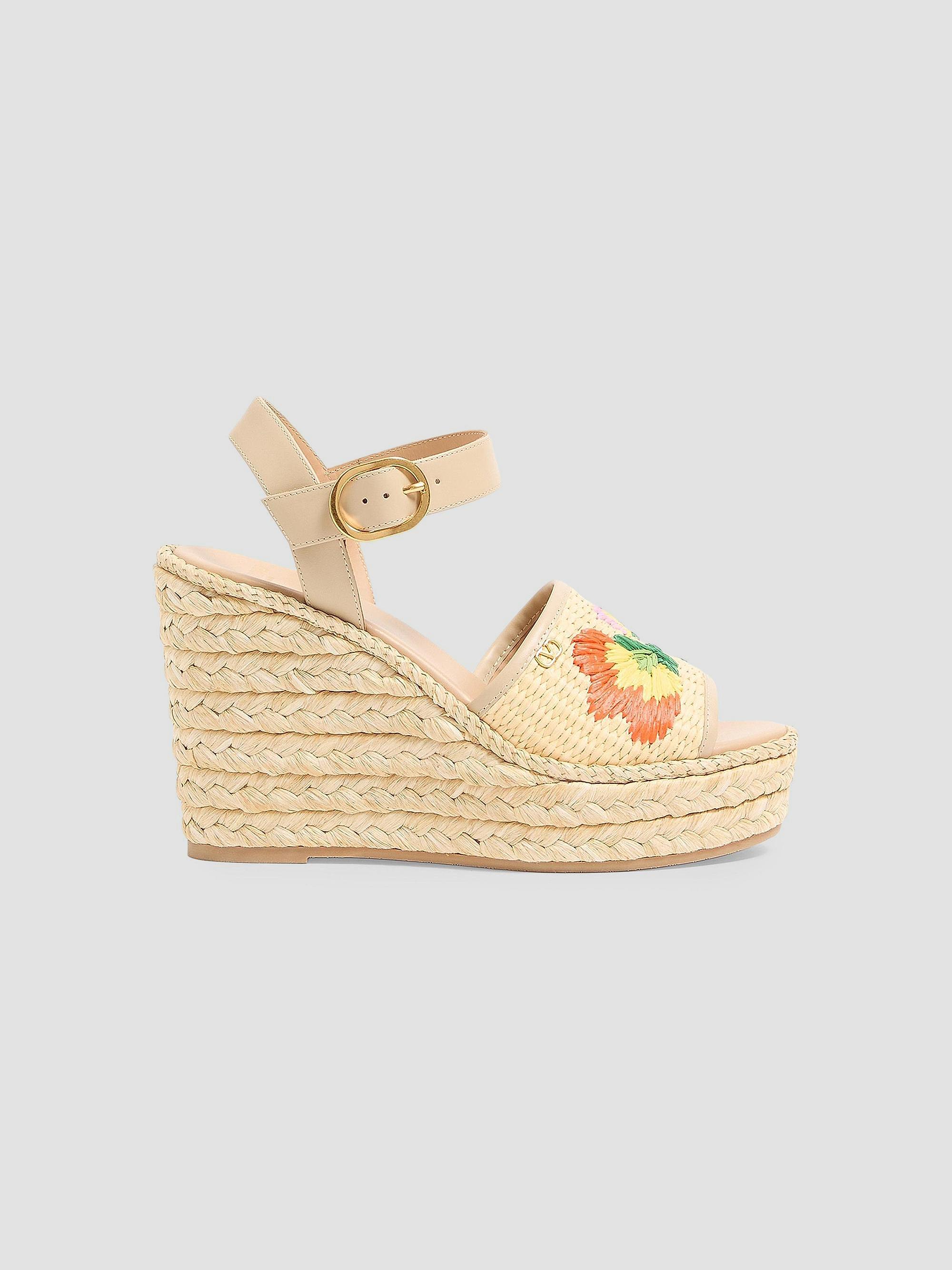 Valentino Garavani Women's Bribri 5MM Raffia Wedge Sandals with Floral Embroidery - Beige | Thumbnail 5