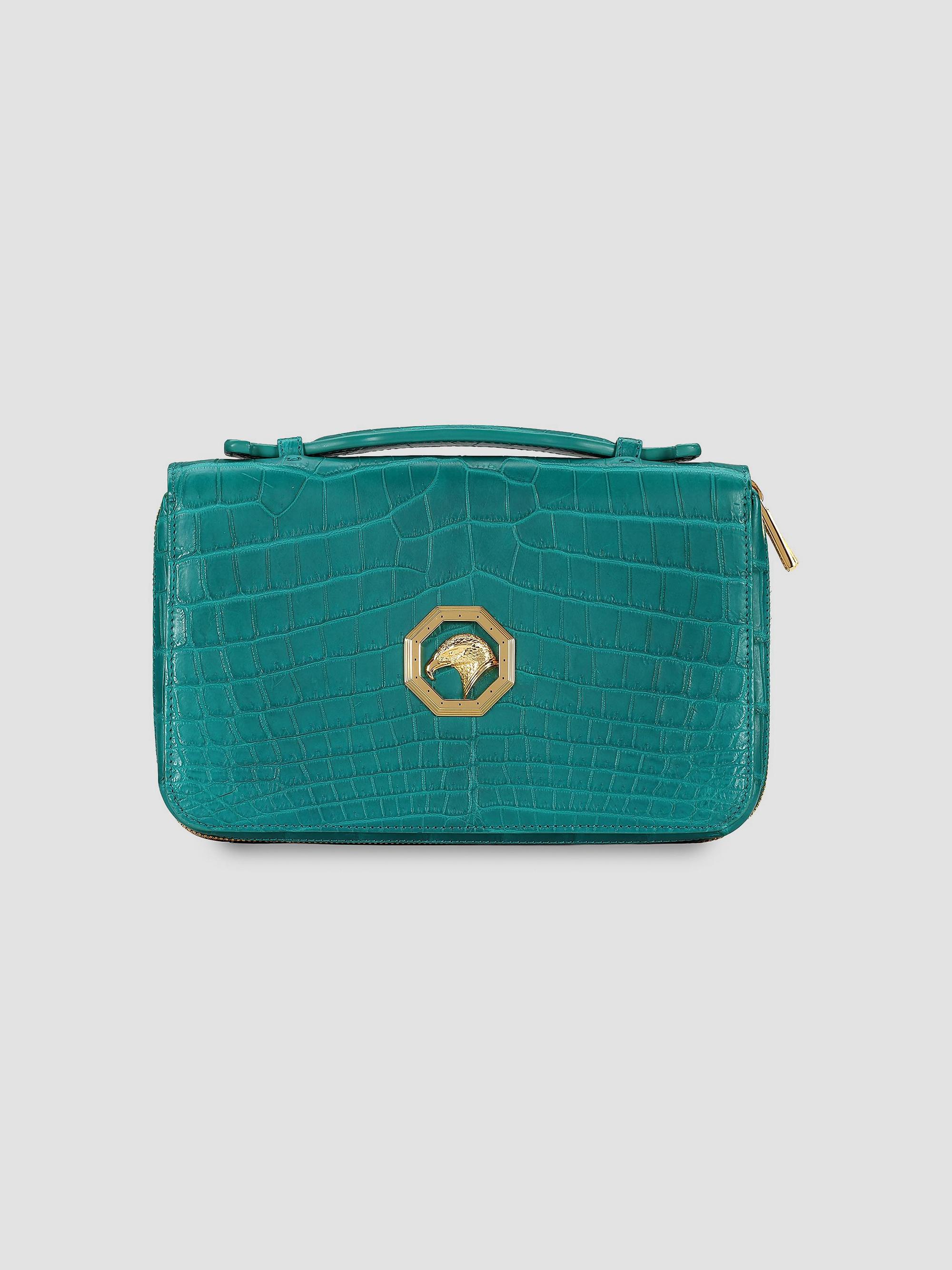 Stefano Ricci Men's Double Zipper Wallet in Crocodile Leather - Opal Green