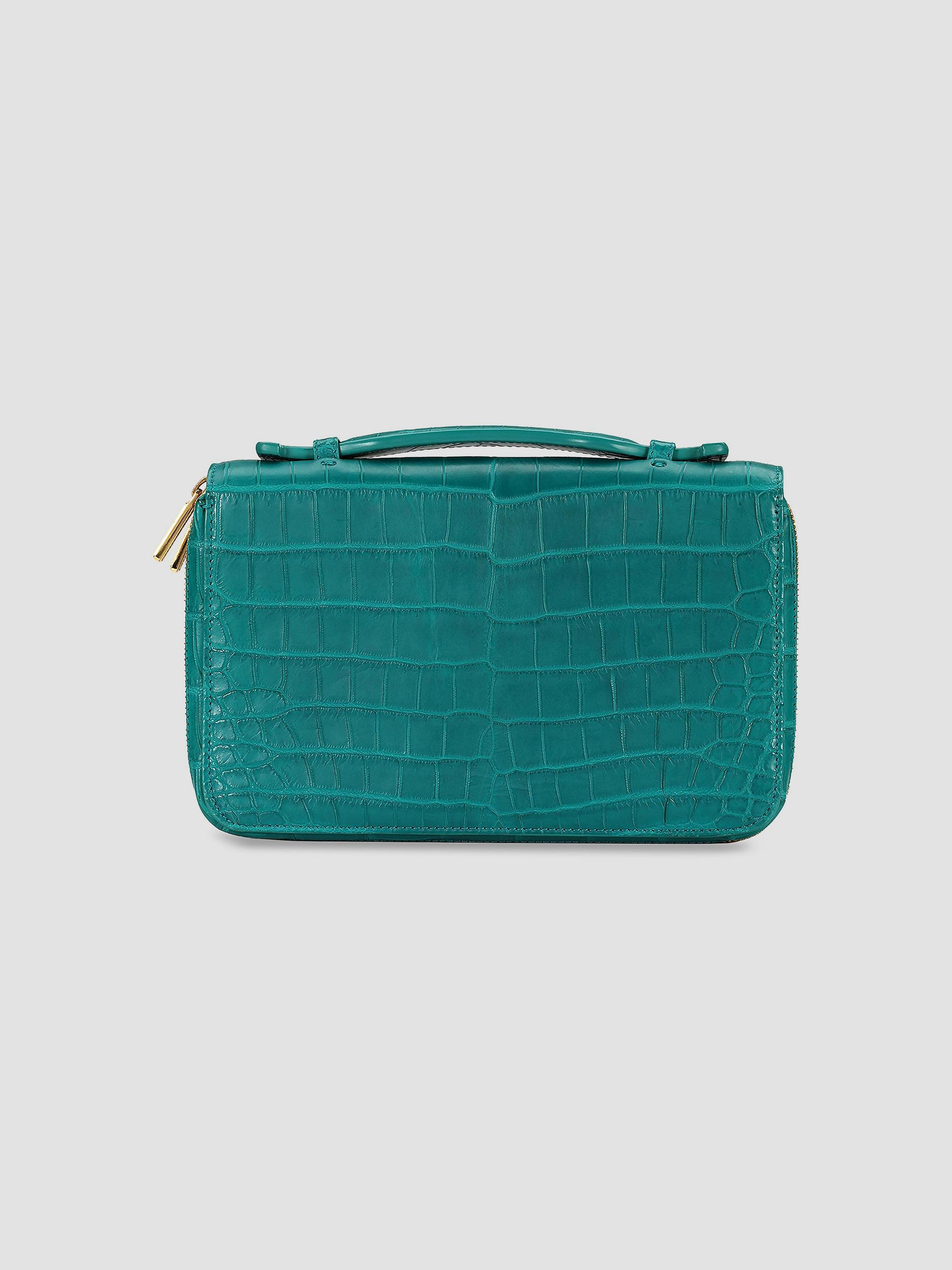 Stefano Ricci Men's Double Zipper Wallet in Crocodile Leather - Opal Green | Thumbnail 2