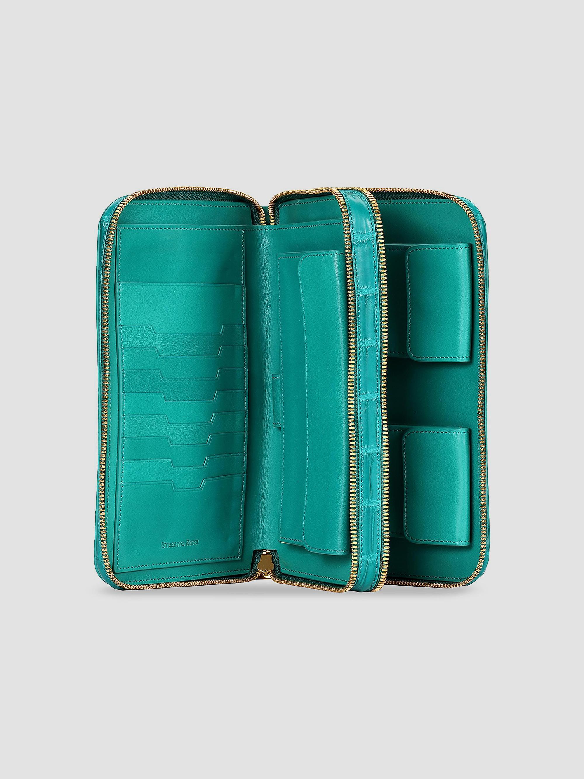 Stefano Ricci Men's Double Zipper Wallet in Crocodile Leather - Opal Green | Thumbnail 3