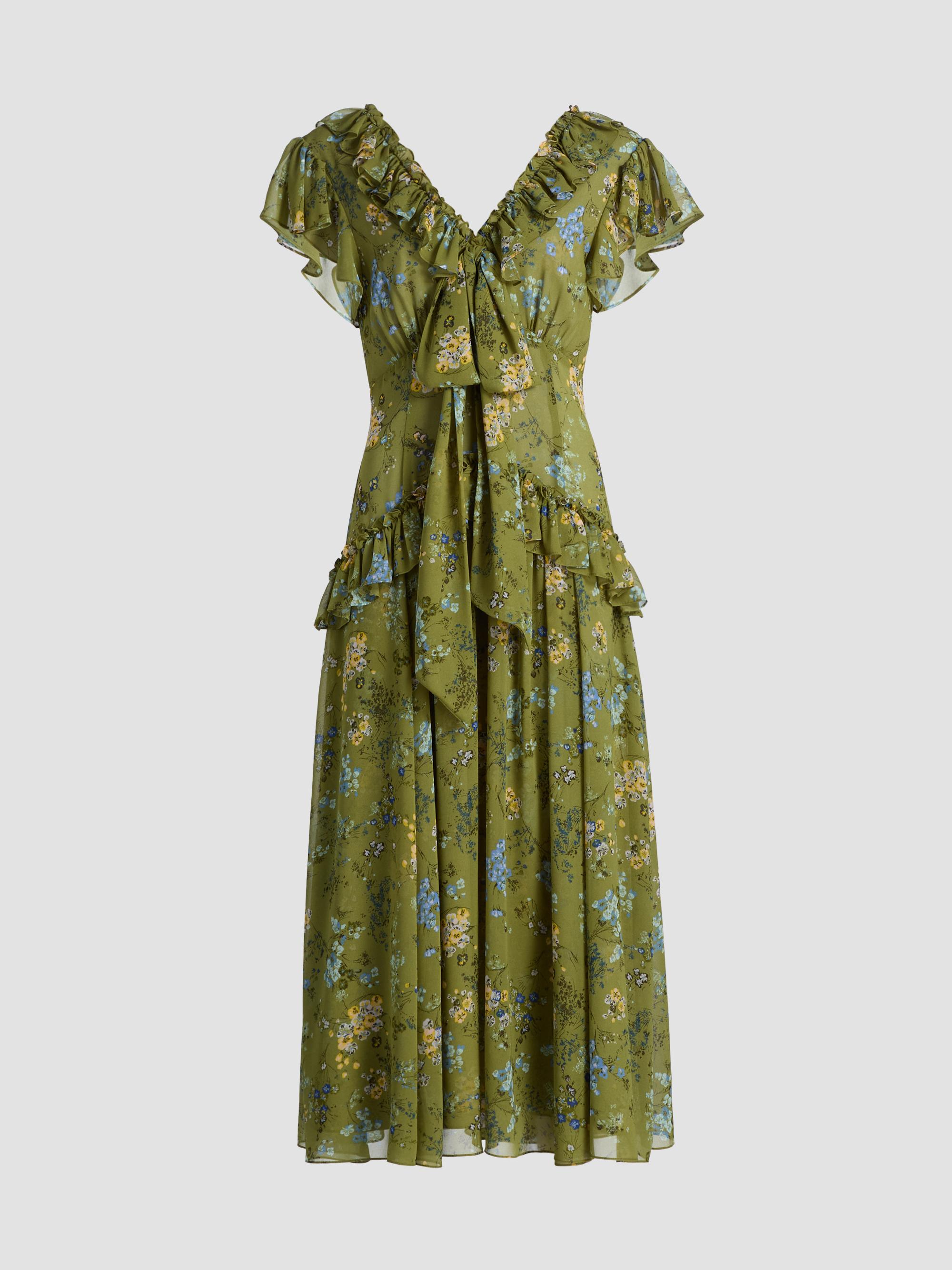 Cinq à Sept Women's Sevi Windswept Floral Midi Dress - Iguana Multi