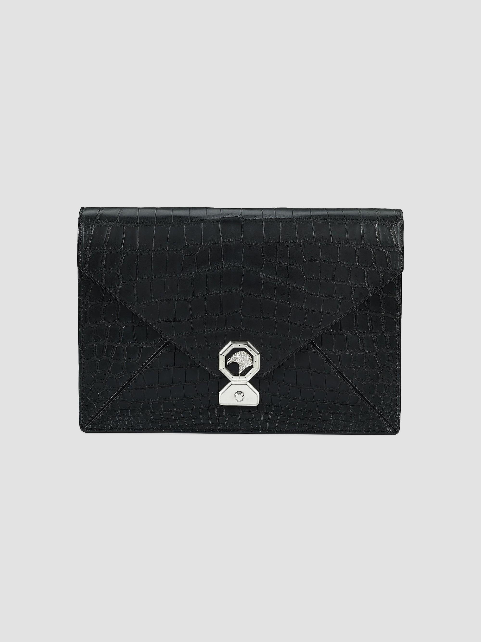 Stefano Ricci Men's Crocodile Envelope Portfolio Bag - Black