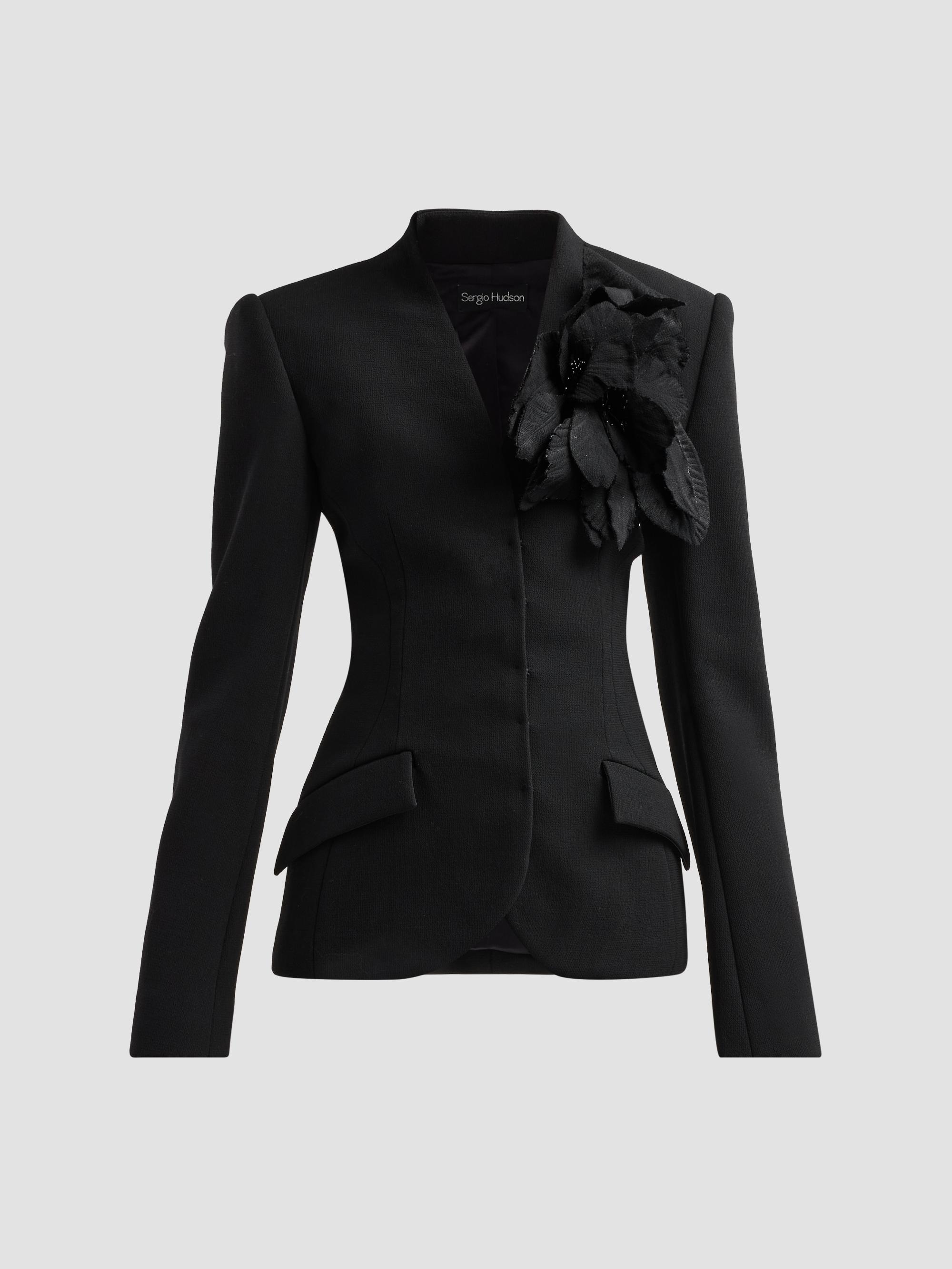 Sergio Hudson Women's Collarless Slim Tailored Wool-Blend Jacket - Black - Size 4