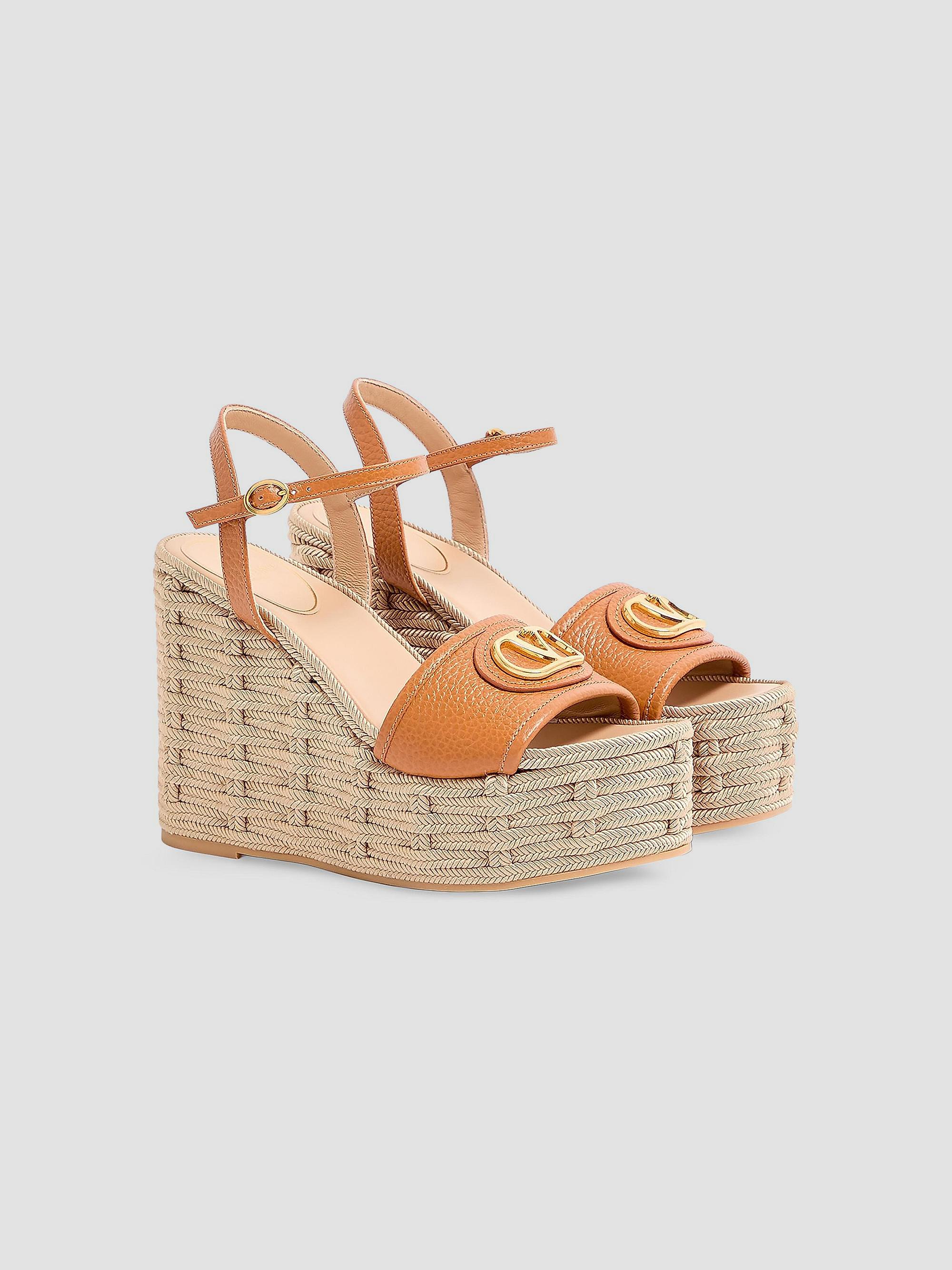 Valentino Garavani VLogo Signature 120MM Wedge Sandals in Grainy