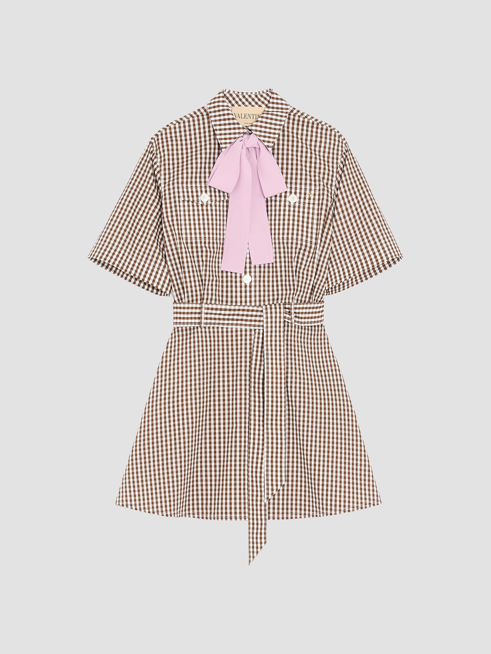 Valentino Garavani Women's Short Dress in Vichy Cotton - Chocolate | Thumbnail 7