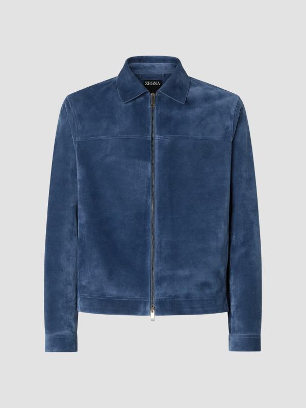 Zegna light blue suede blouson jacket