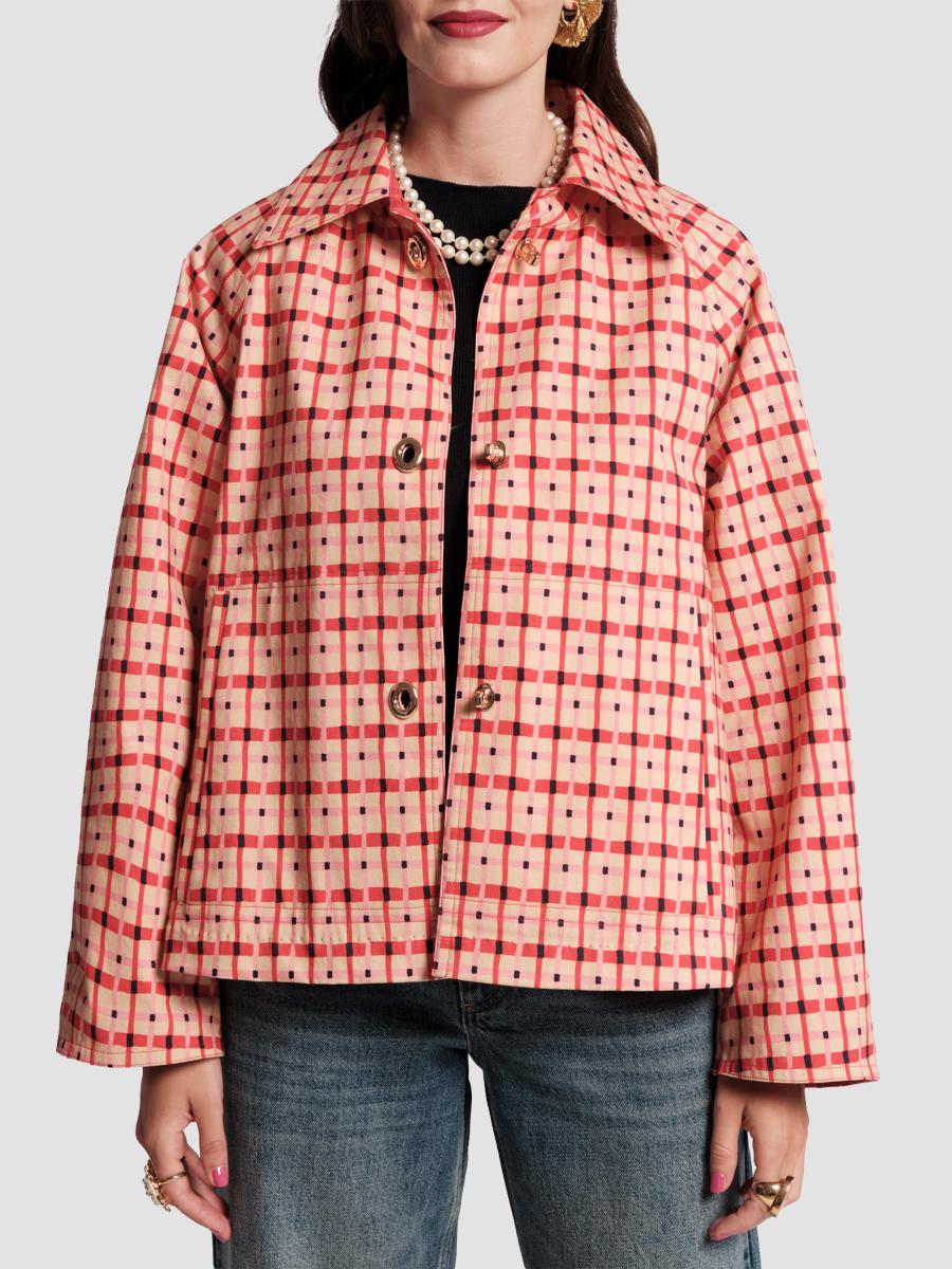 Frances Valentine Women's Short Spiffy Trench In Pink Red Multi