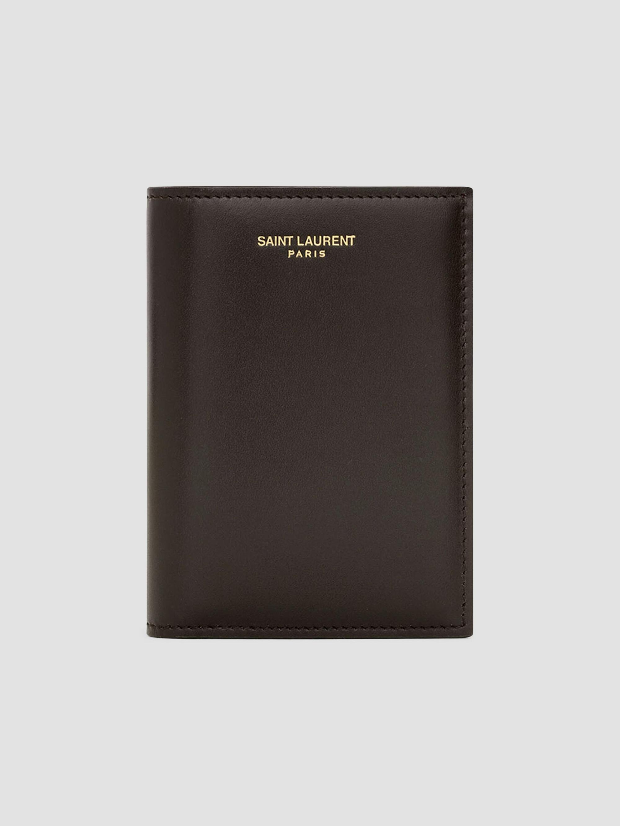 Saint Laurent Men's Credit Card Wallet in Two-Tone Smooth Leather - Dark Chocolate Bordeaux
