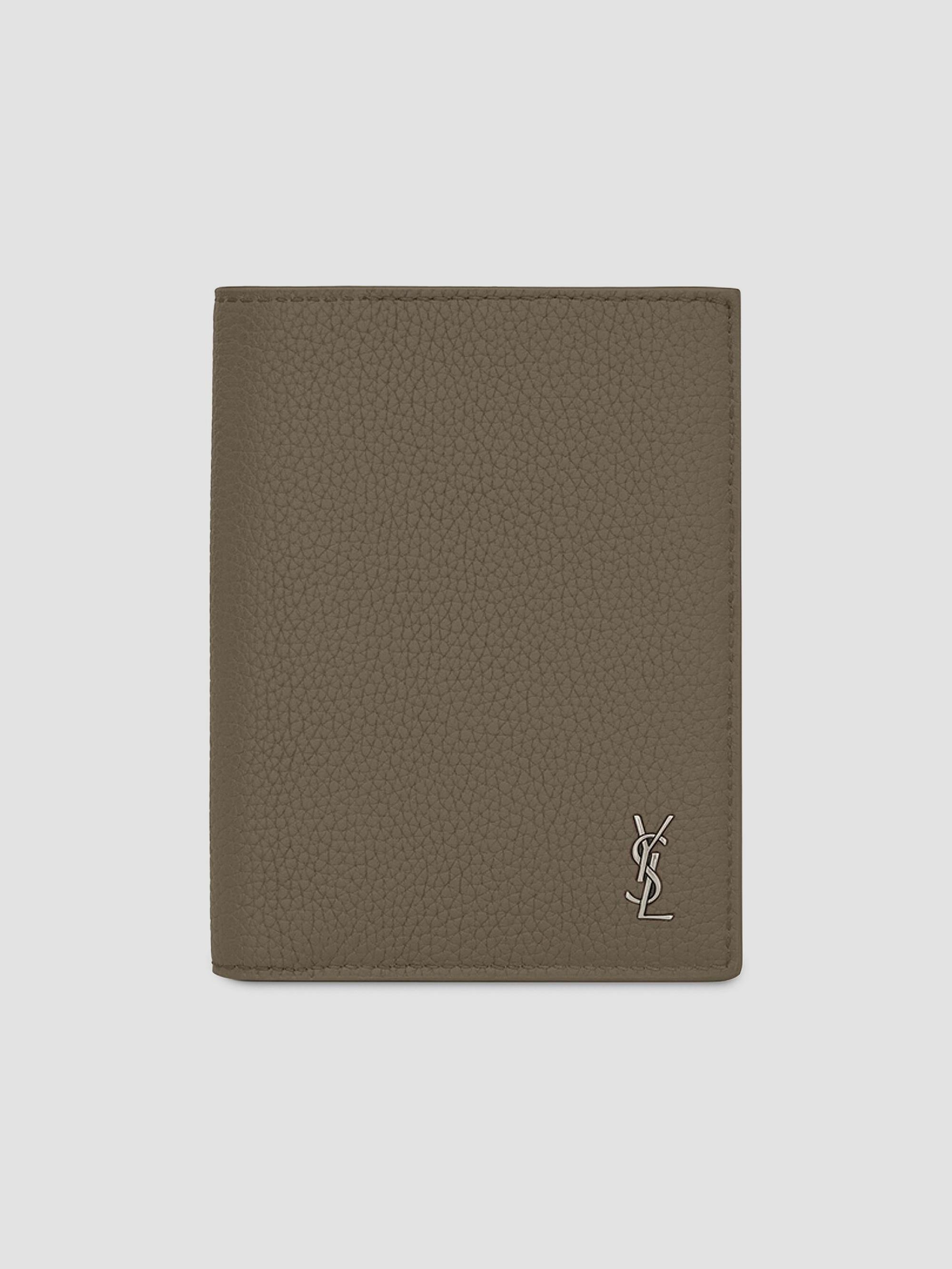 Saint Laurent Men's Tiny Cassandre Credit Card Wallet in Grained Leather - Dark Khaki | Thumbnail 5