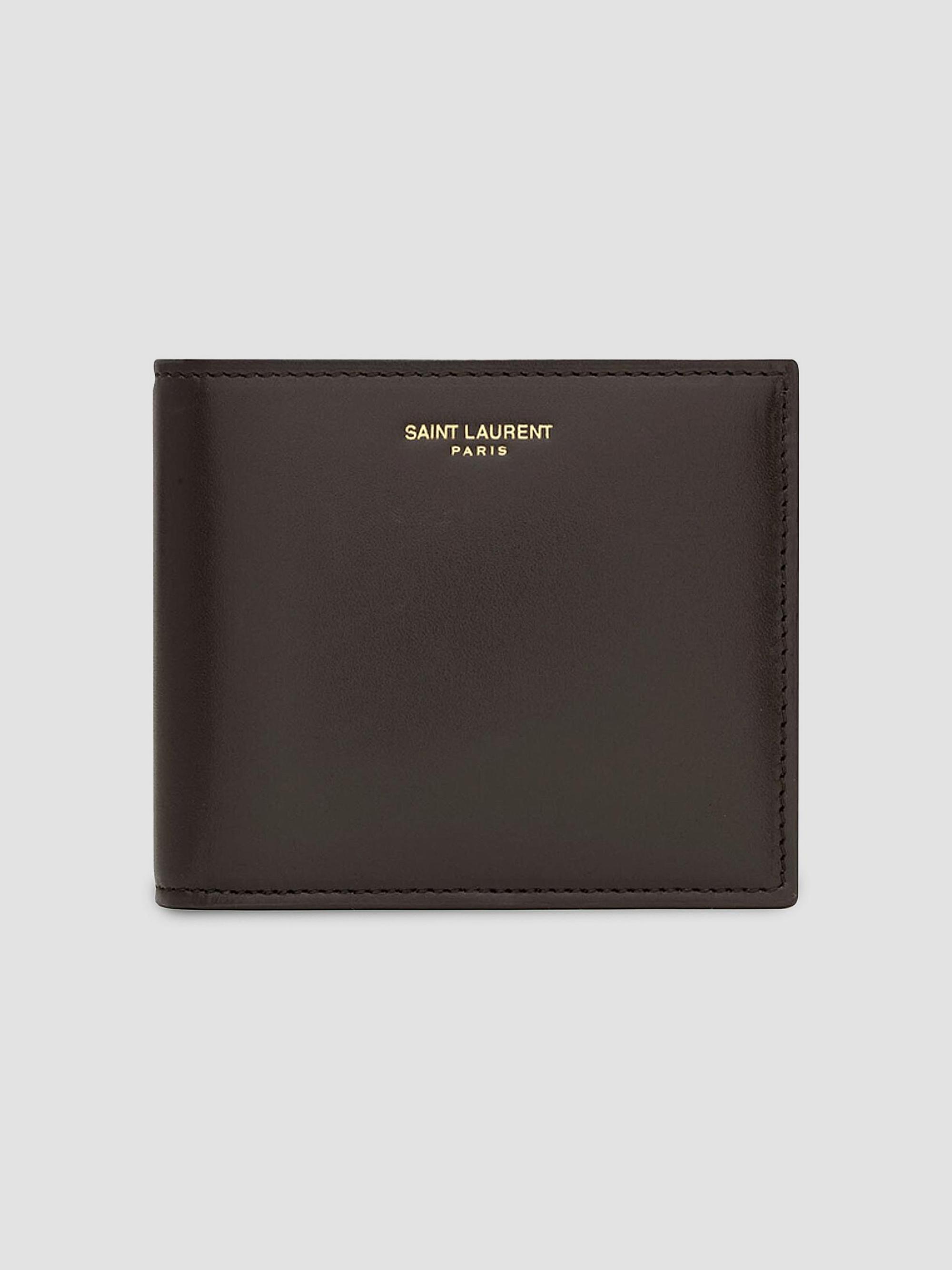 Saint Laurent Men's East-West Wallet in Two-Tone Smooth Leather - Dark Chocolate